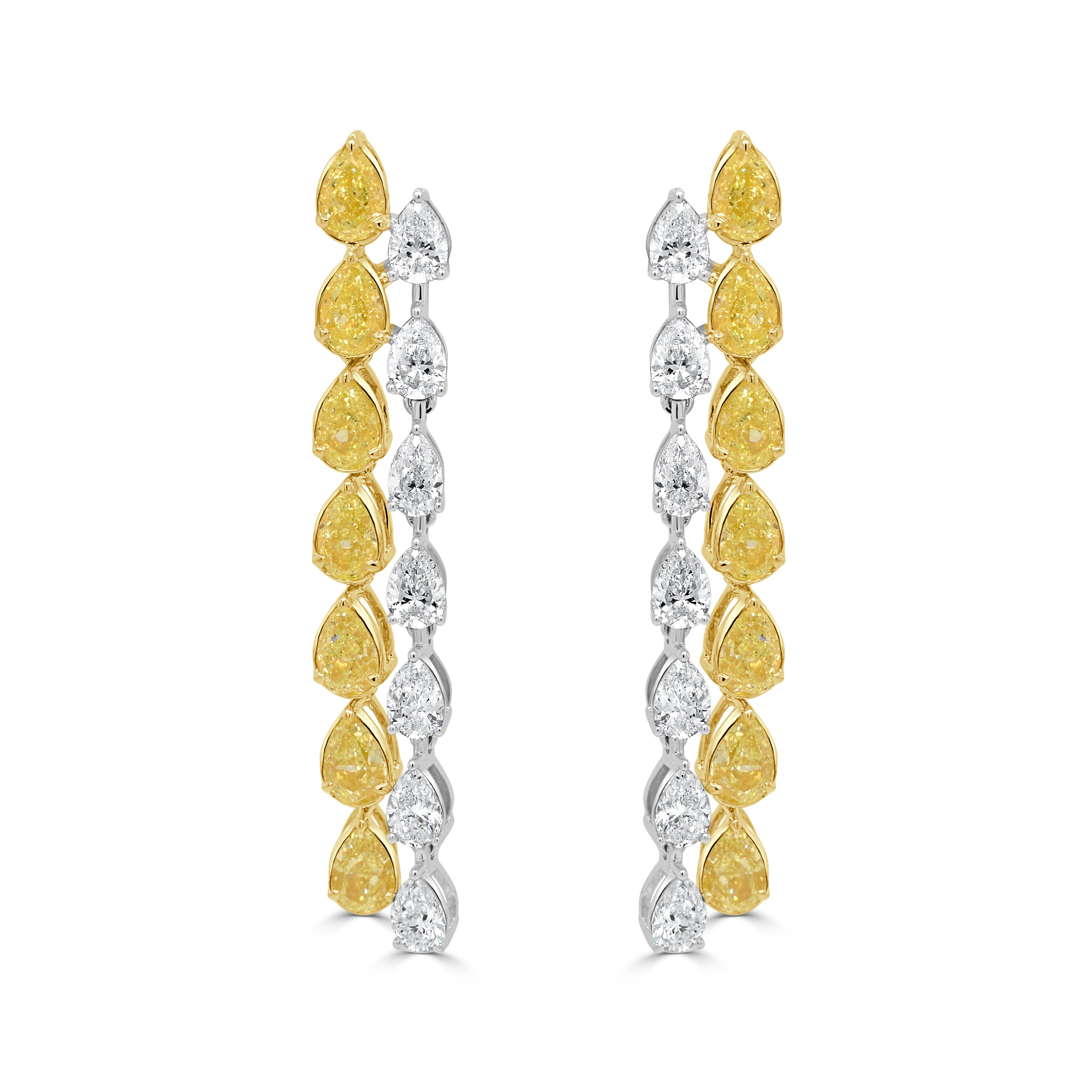 Gold Pear Shape Diamond Yellow Diamond Drop Earrings
