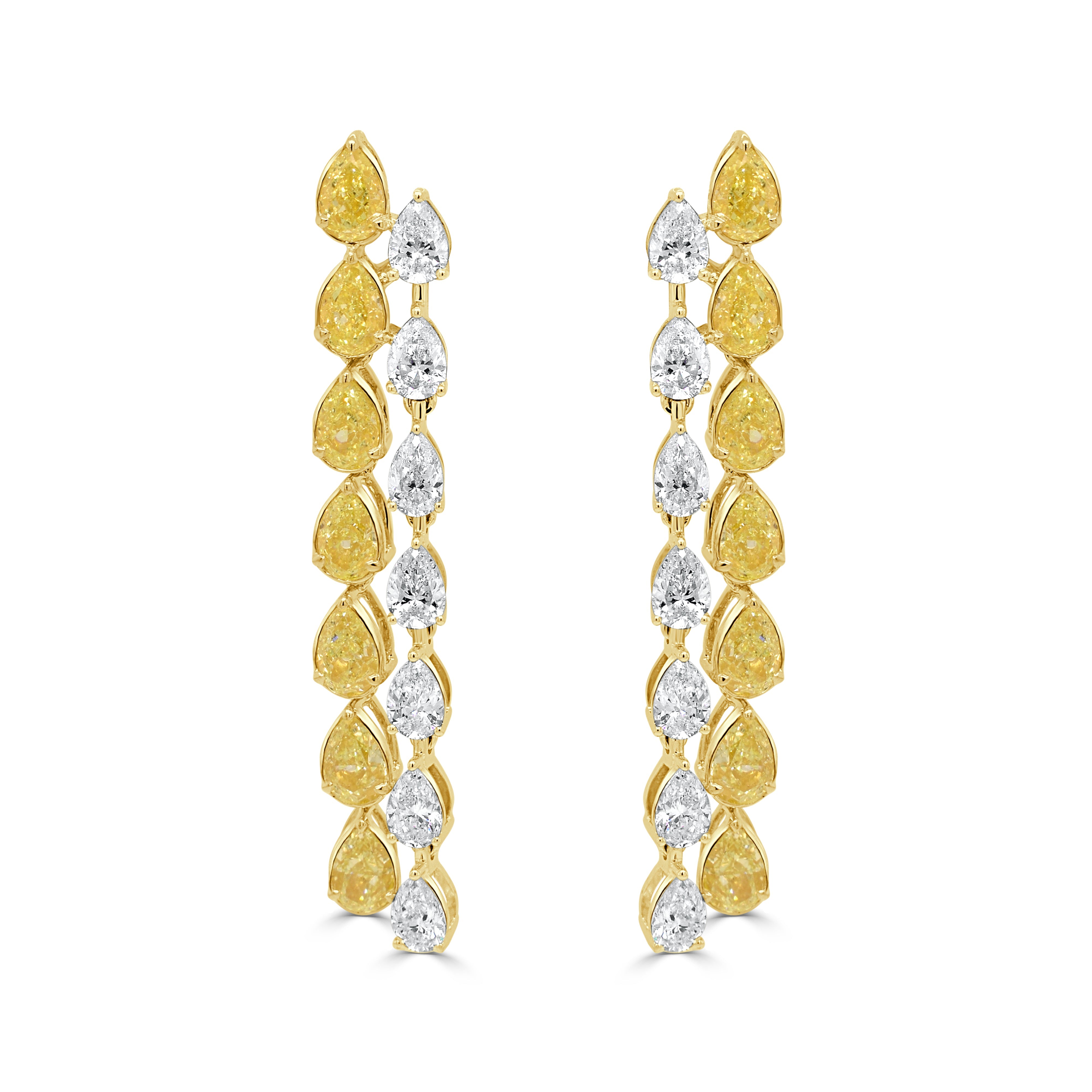 Gold Pear Shape Diamond Yellow Diamond Drop Earrings