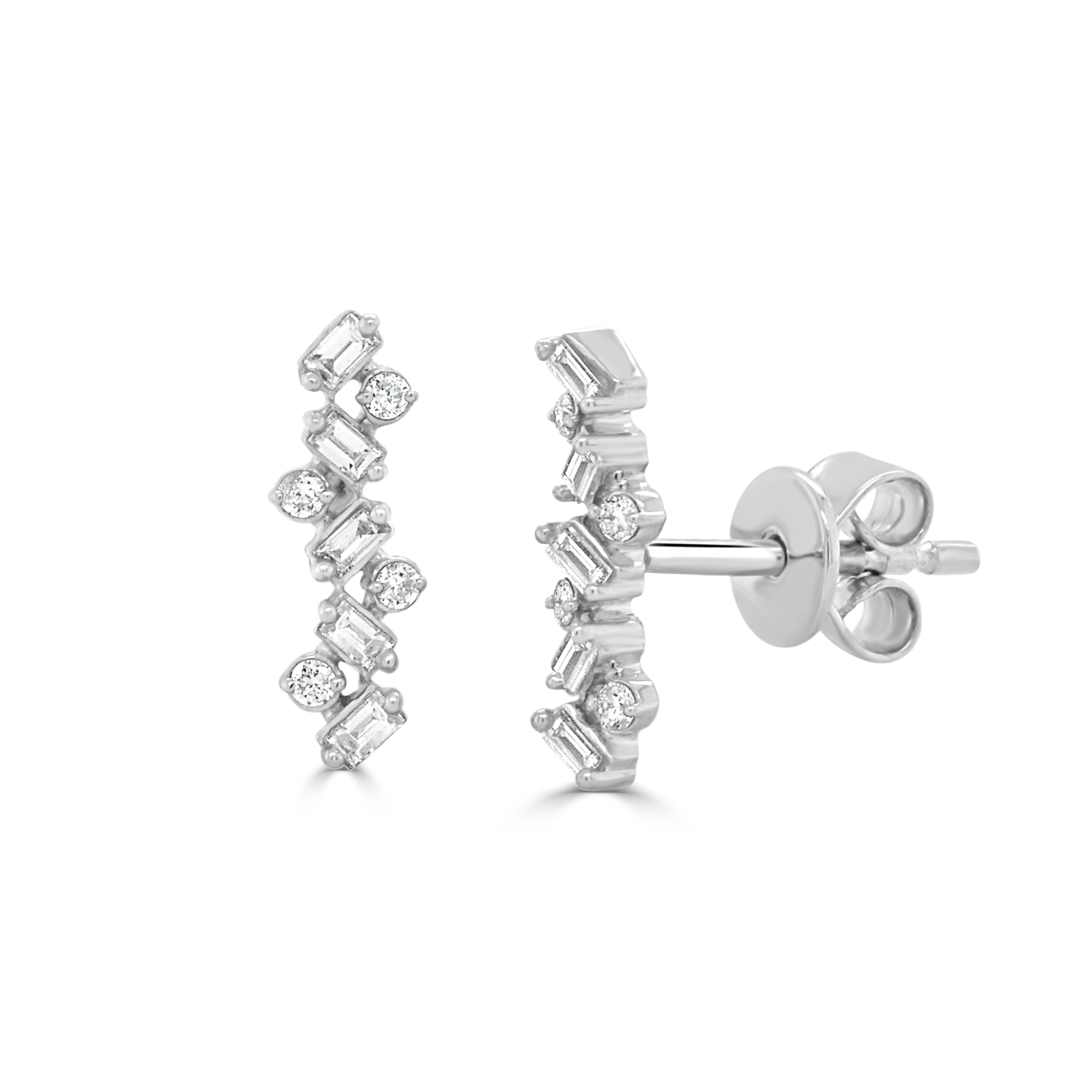 Baguette Diamond Bar Stud Earrings