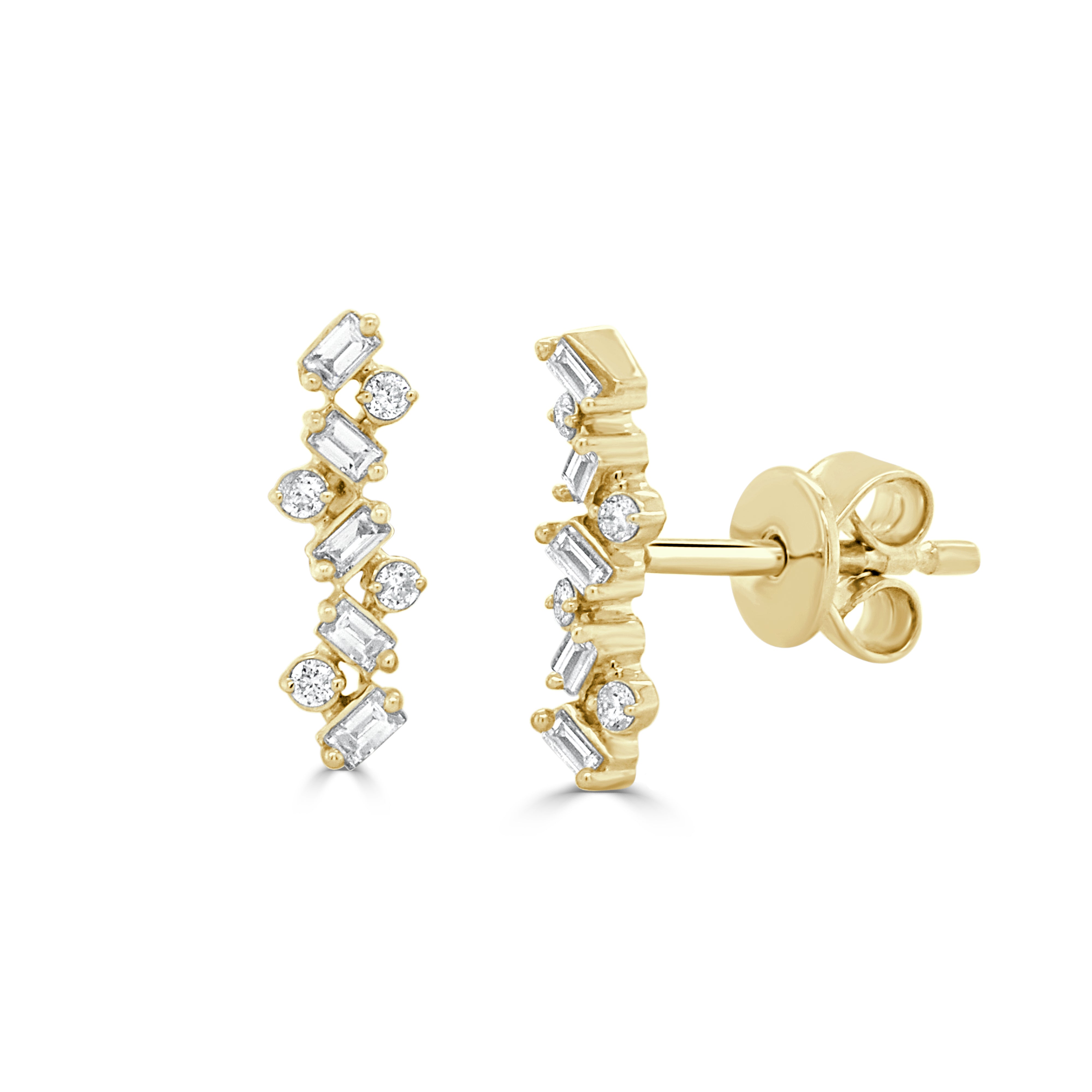 Baguette Diamond Bar Stud Earrings