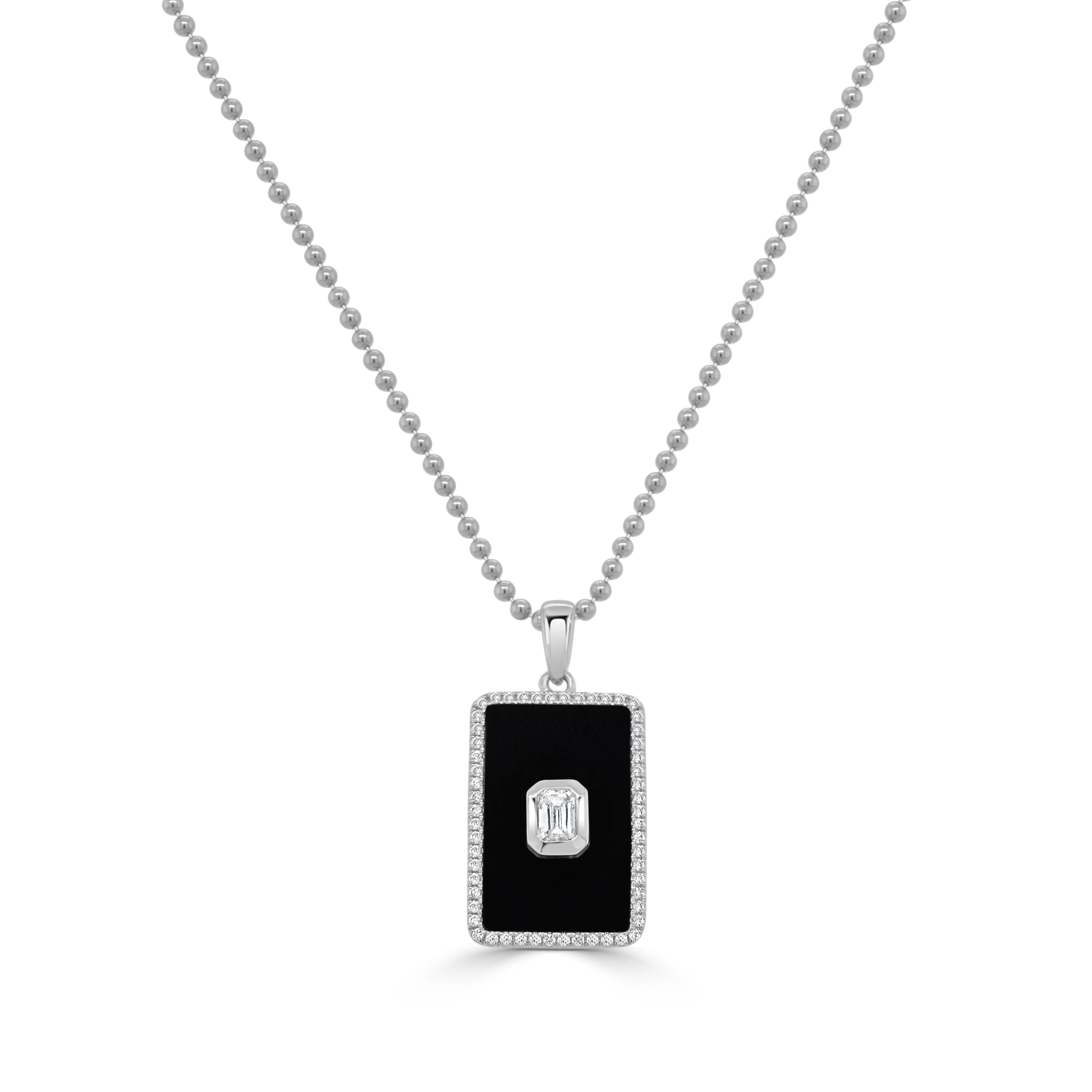 Emerald Cut Diamond Medallion In Onyx Necklace