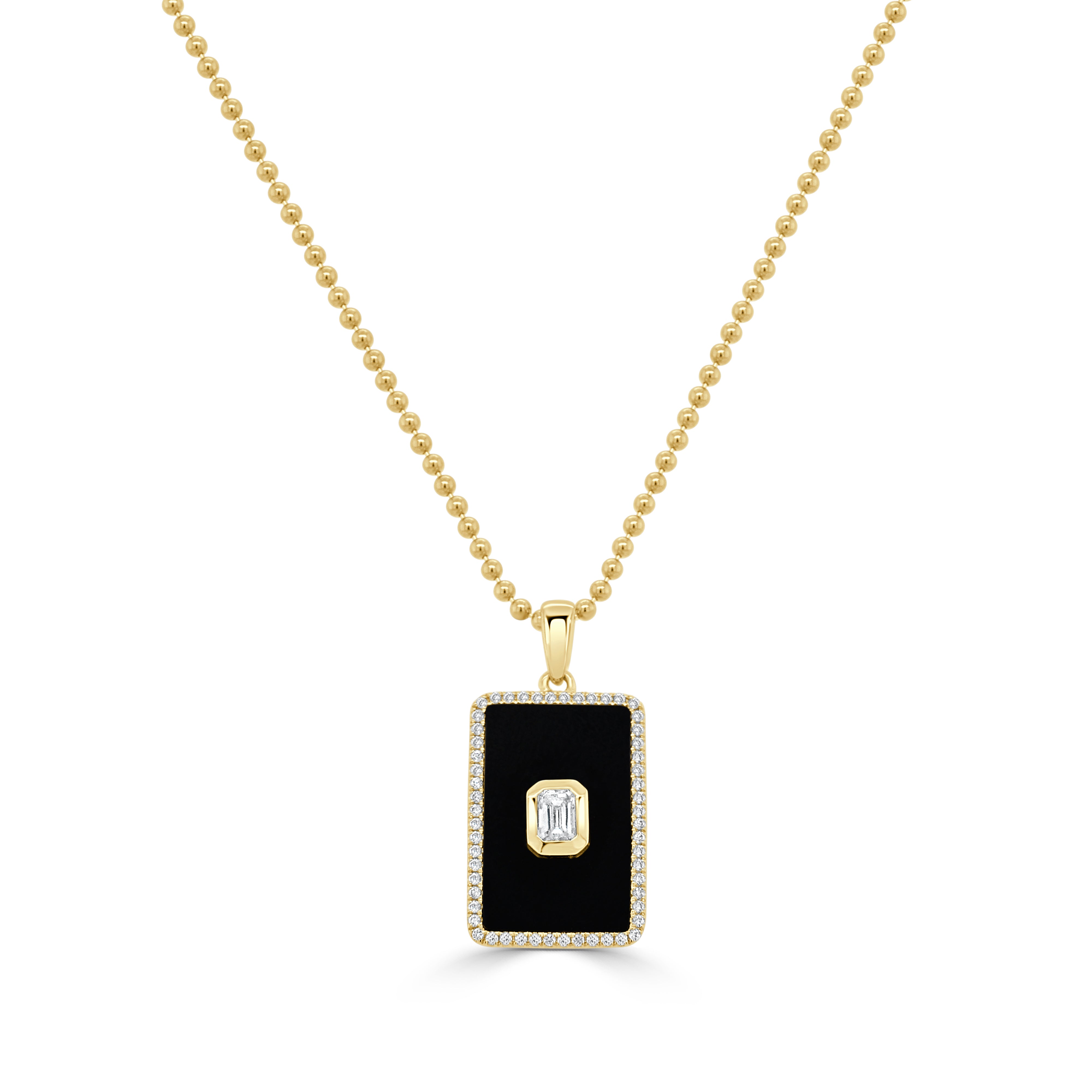 Emerald Cut Diamond Medallion In Onyx Necklace