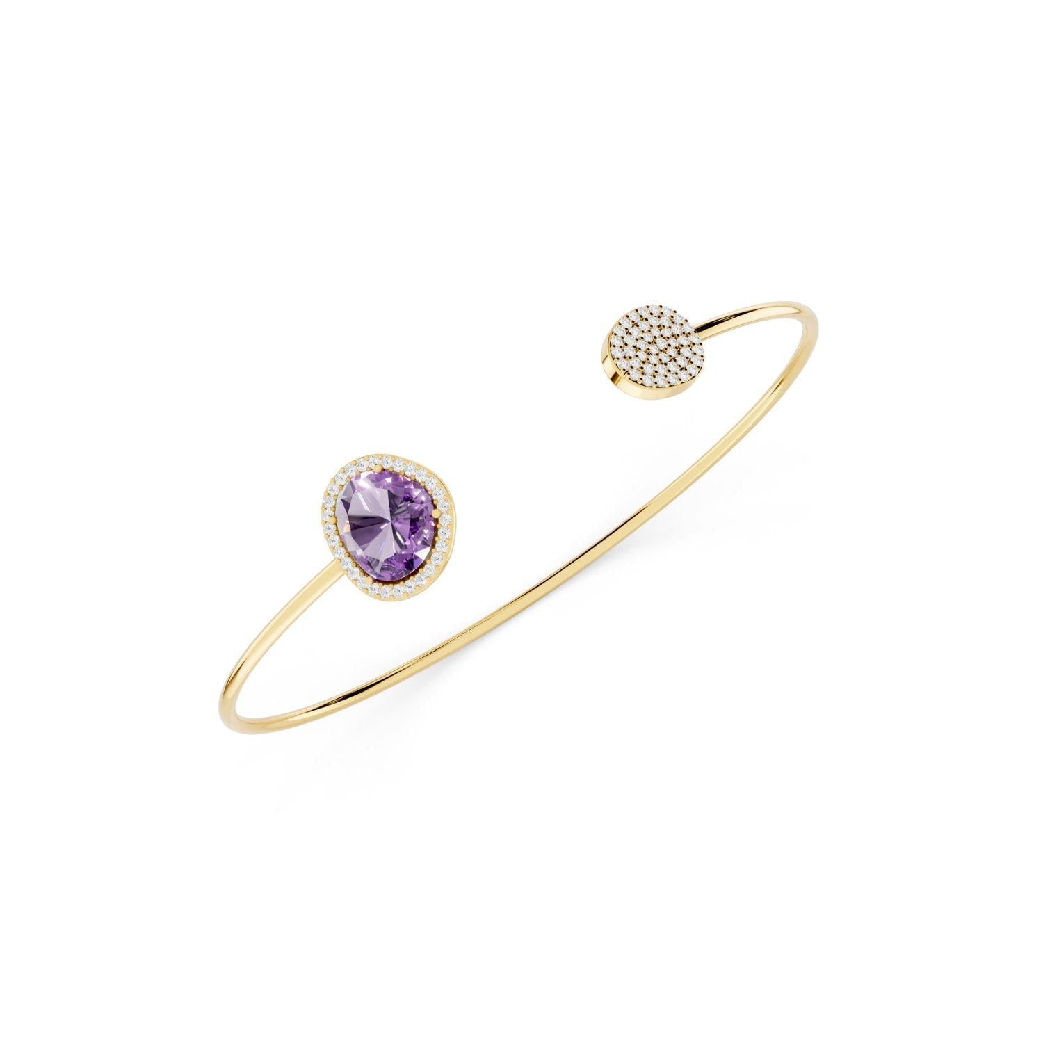 Amethyst Purple Halo Open Cuff Bangle