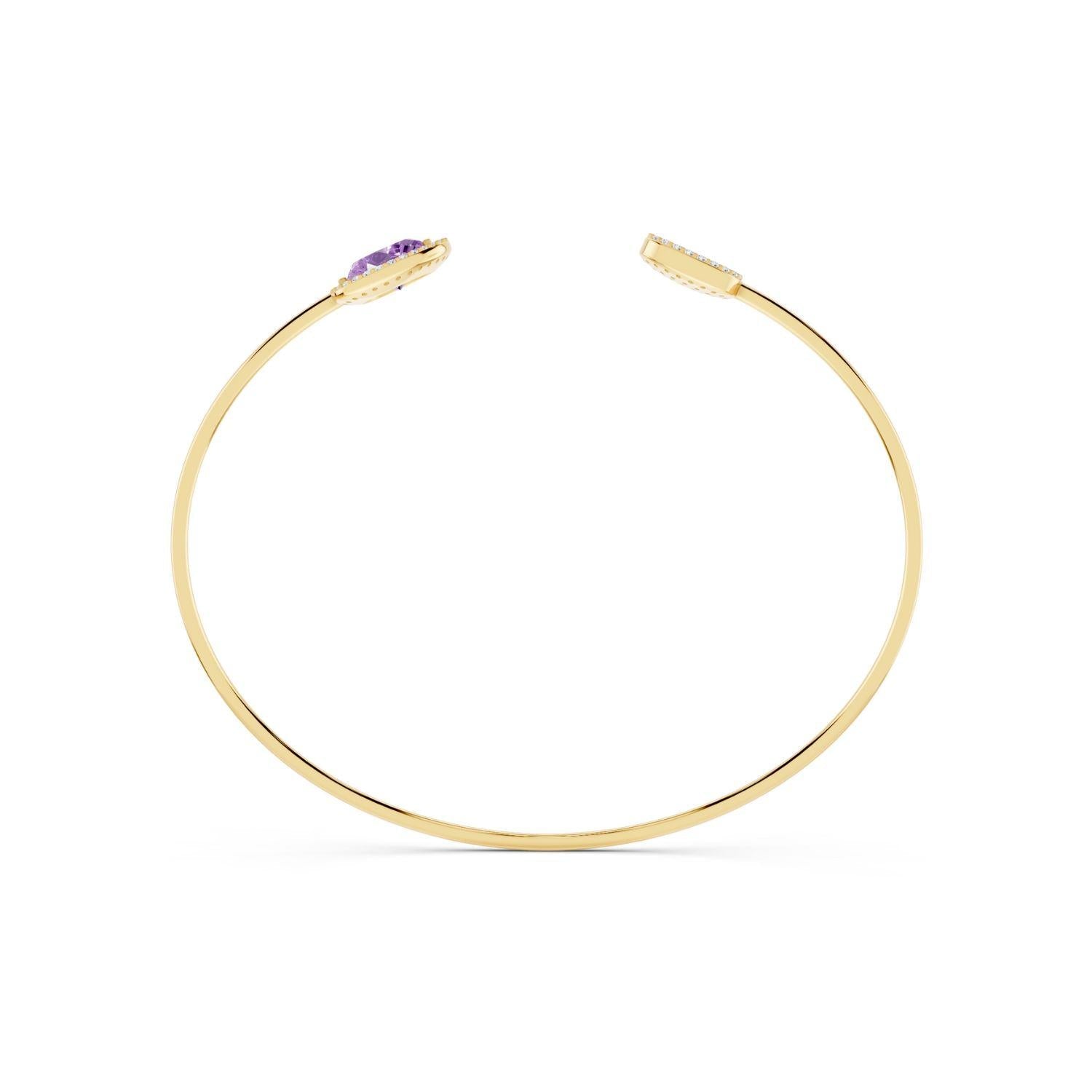 Amethyst Purple Halo Open Cuff Bangle