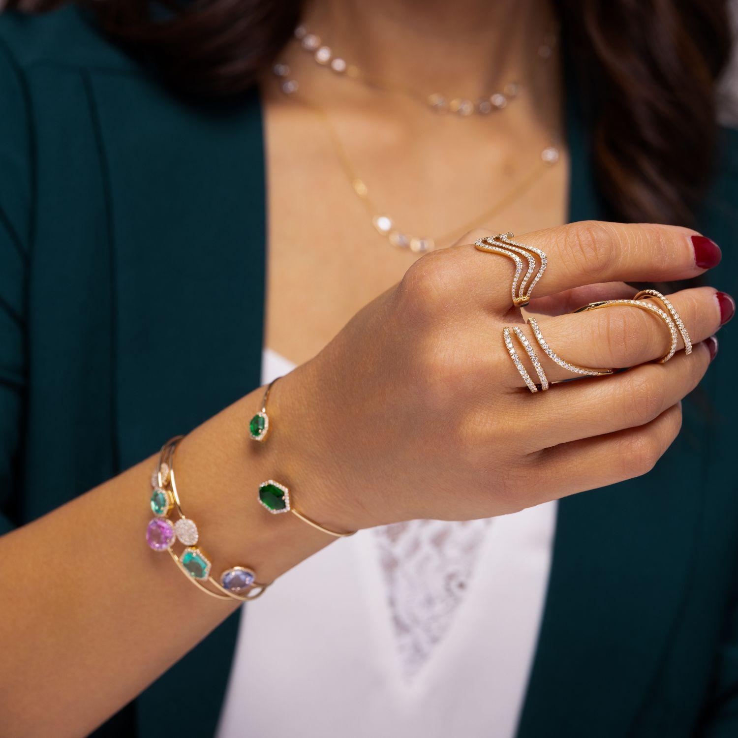 Amethyst Purple Halo Open Cuff Bangle