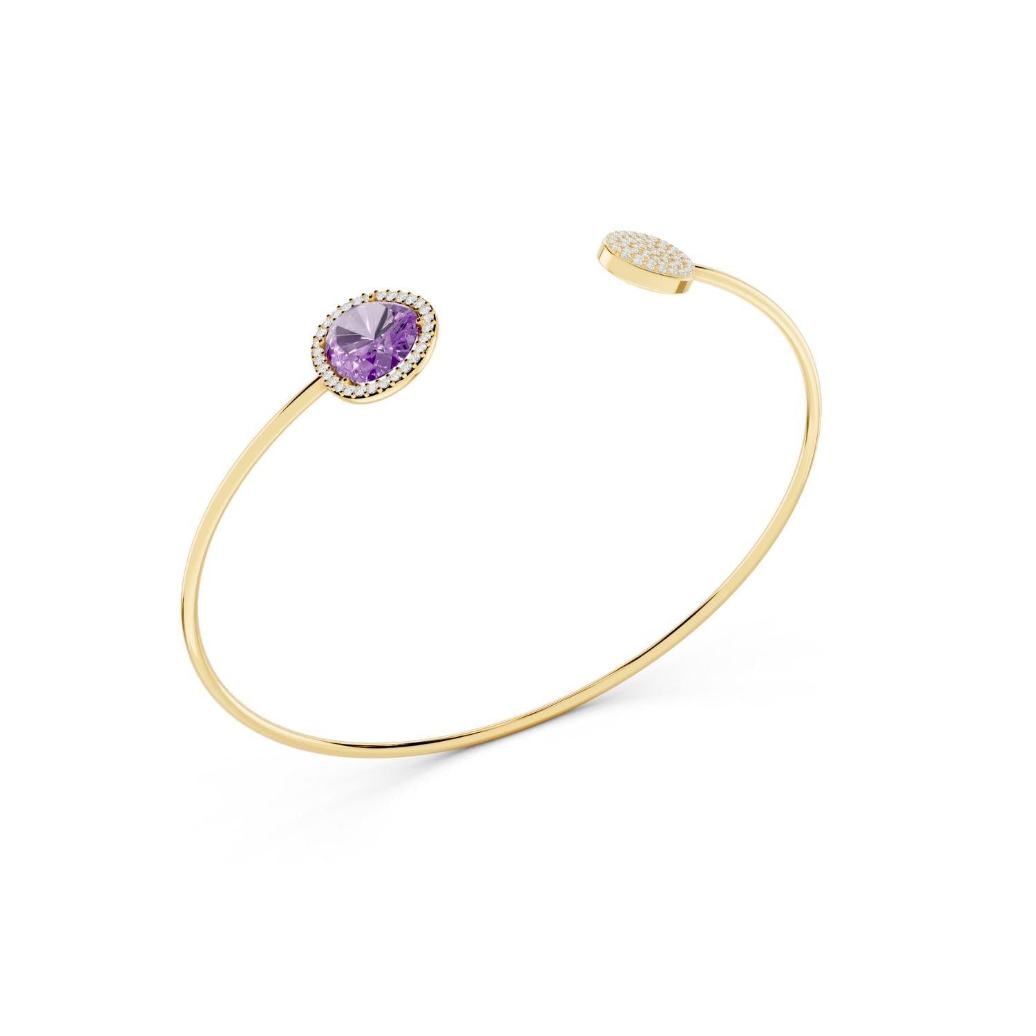 Amethyst Purple Halo Open Cuff Bangle