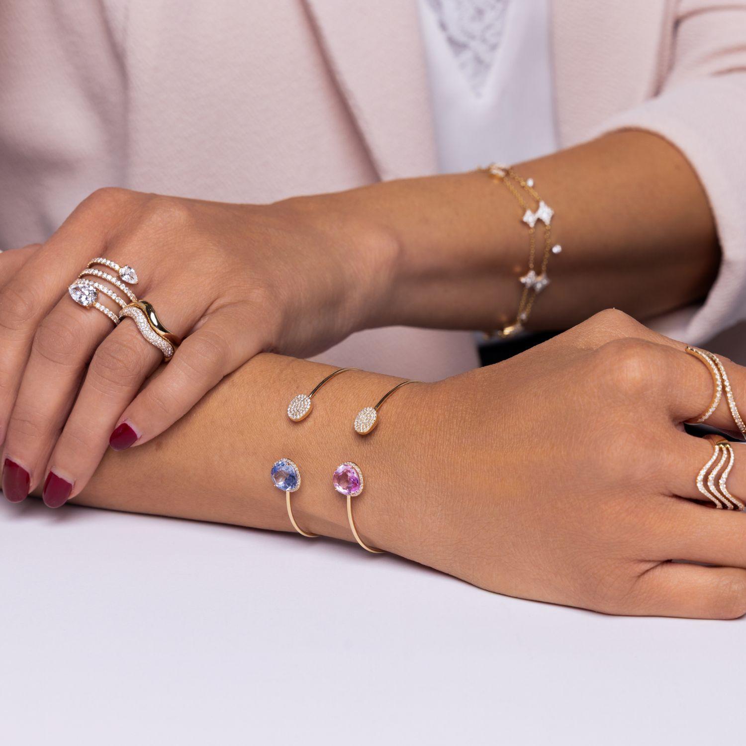 Aquamarine Blue Halo Open Cuff Bangle