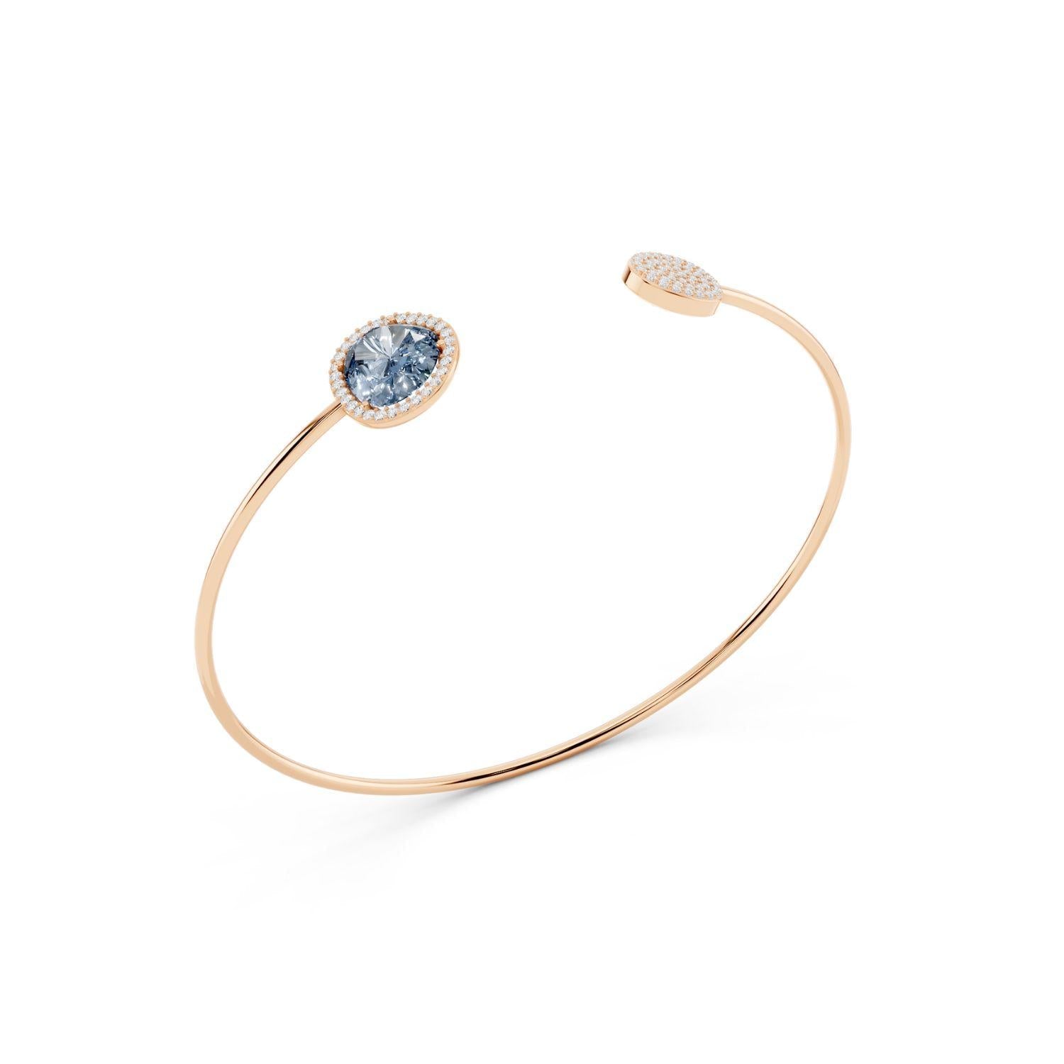 Aquamarine Blue Halo Open Cuff Bangle