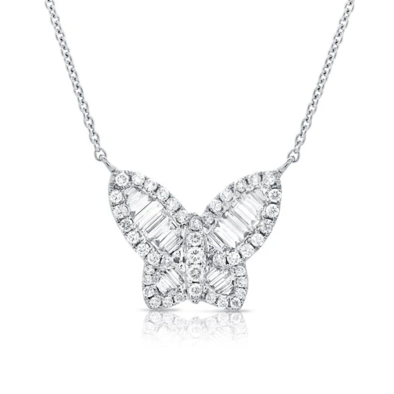 Baguette Diamond Butterfly Necklace