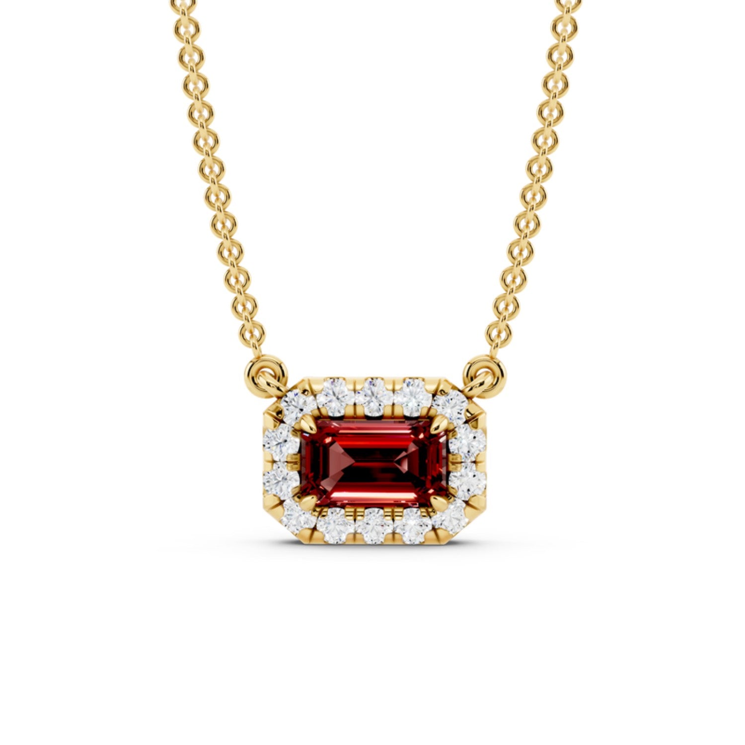 Birthstone Halo Pendant Necklace, January birthstone, 14K gold