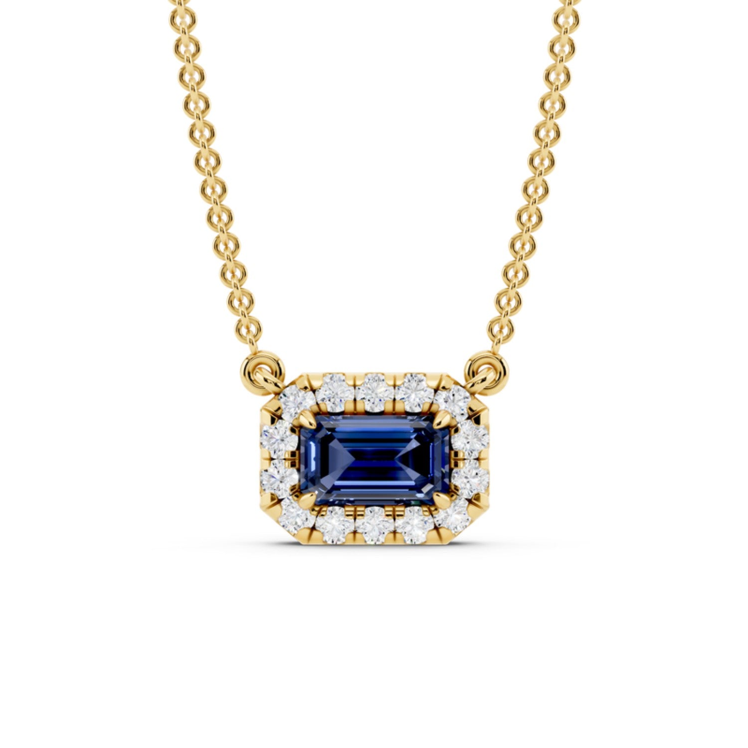 Birthstone Halo Pendant Necklace, September birthstone, 14K gold