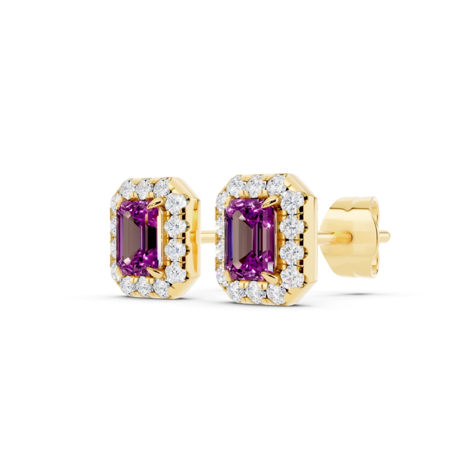 Birthstone Halo Stud Earrings, February birthstone, 14K gold