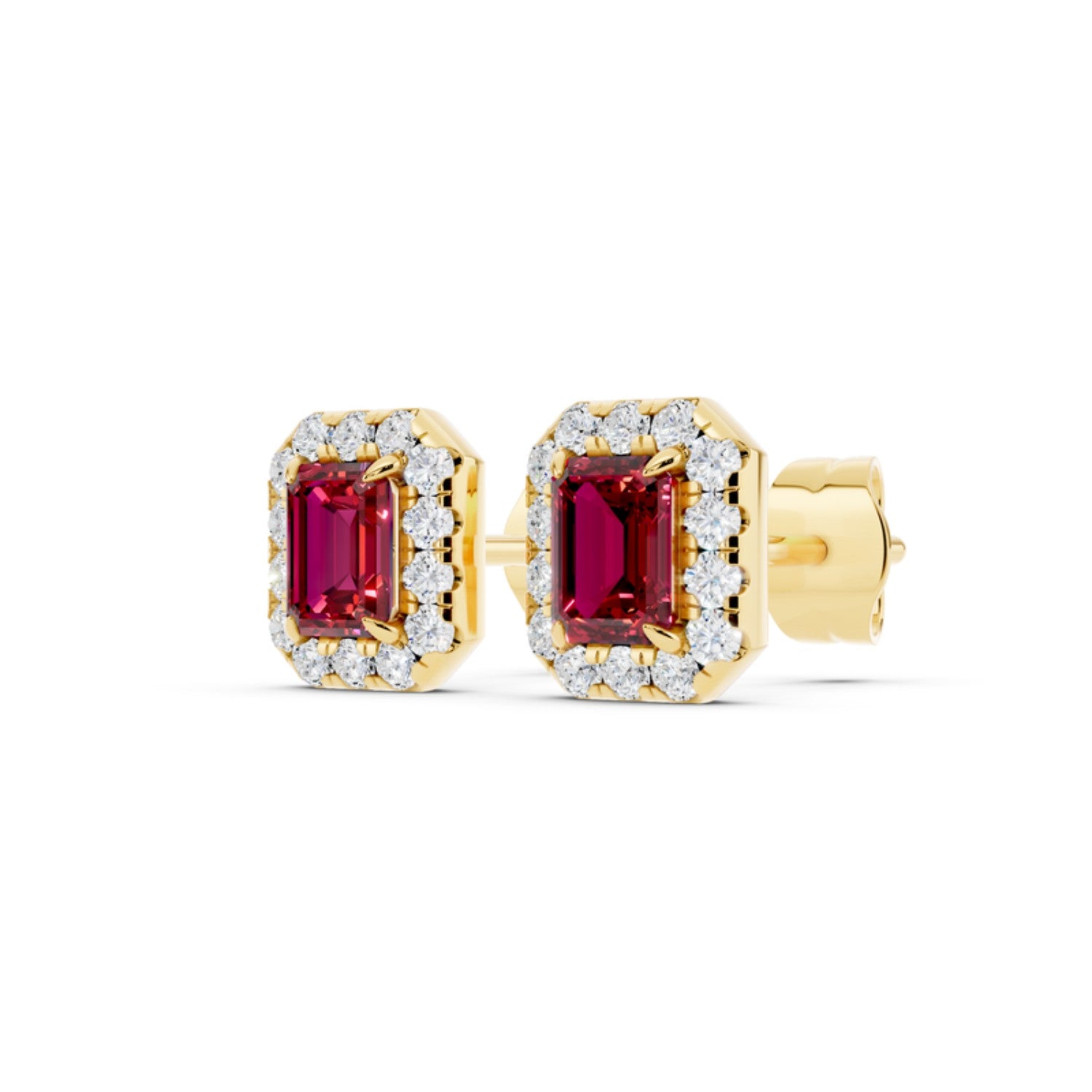 Birthstone Halo Stud Earrings, July birthstone, 14K gold