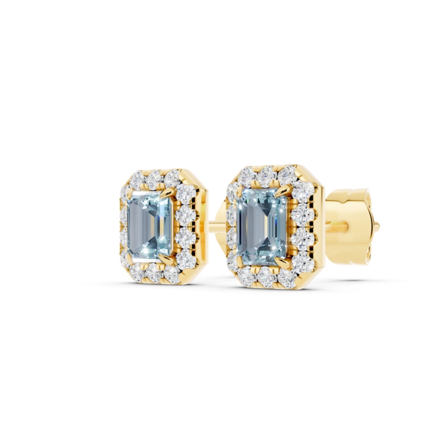 Birthstone Halo Stud Earrings, March birthstone, 14K gold