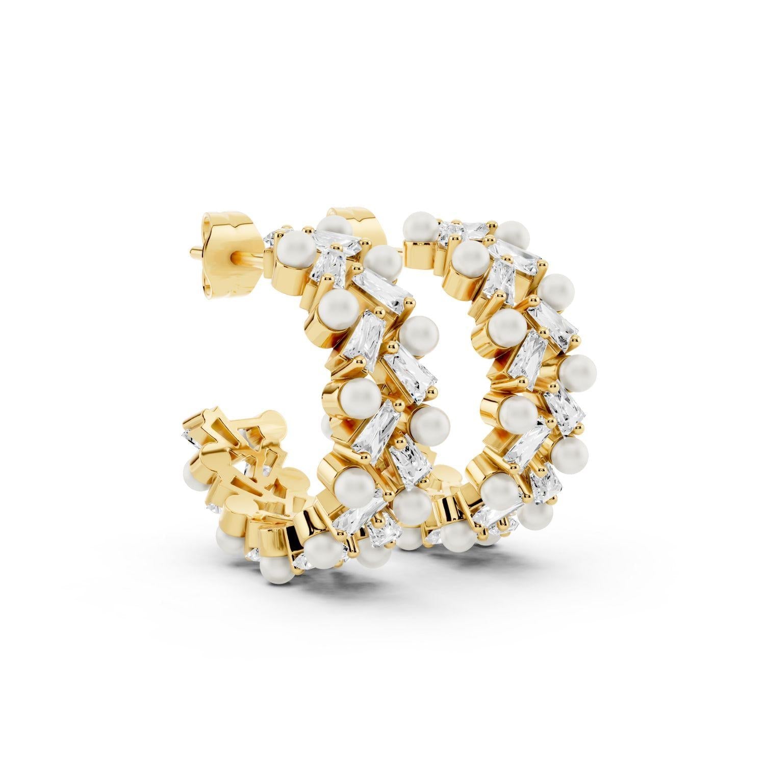 Diamond and Pearl Mosaic Hoops