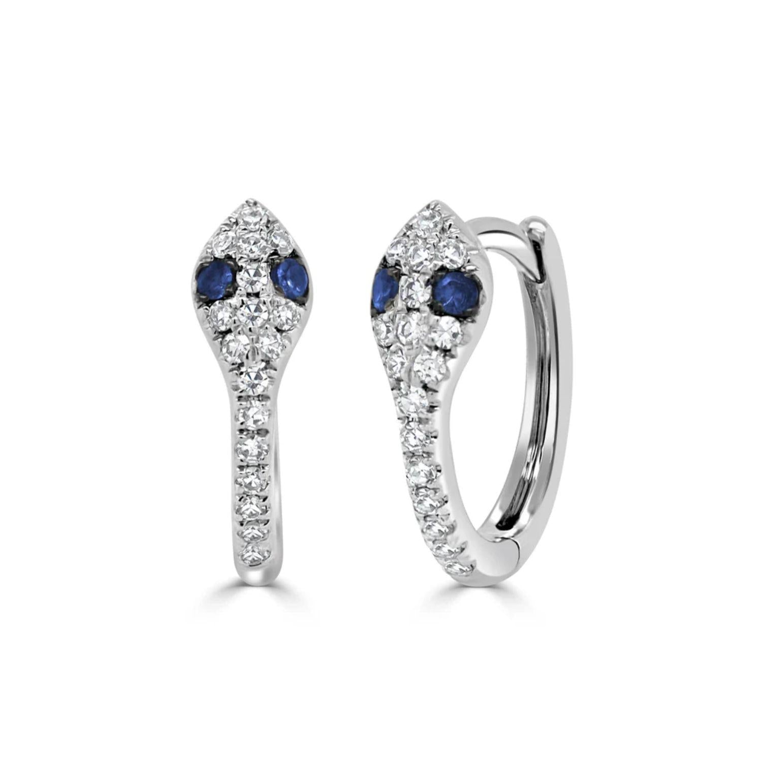 Diamond Blue Sapphire Snake Huggie Earrings