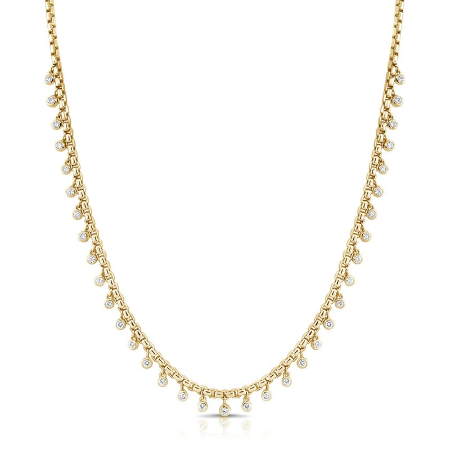 Diamond Drop Station Necklace in 14K yellow gold by Seema Fine Jewelry