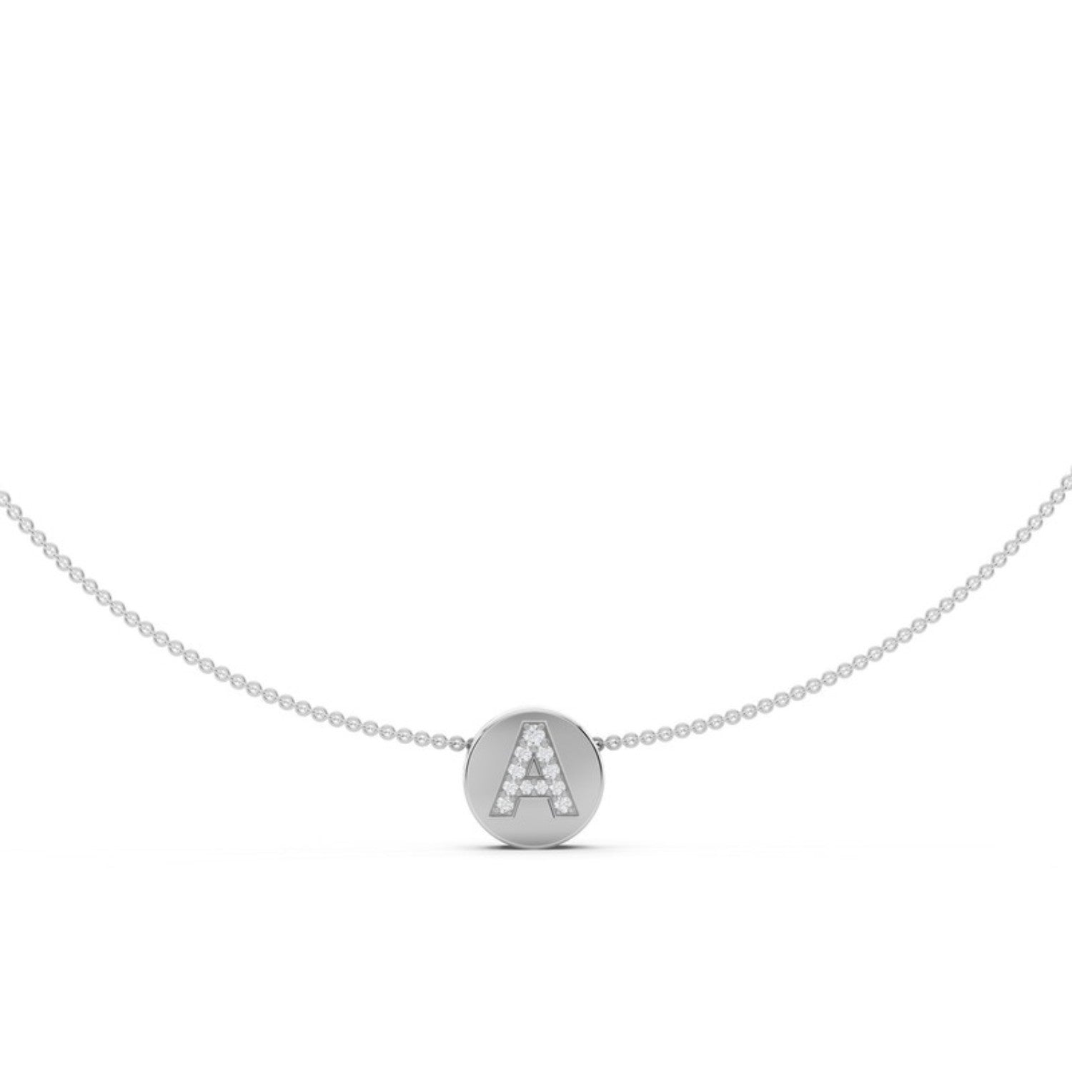 Diamond Initial Disc Necklace in 14K white gold