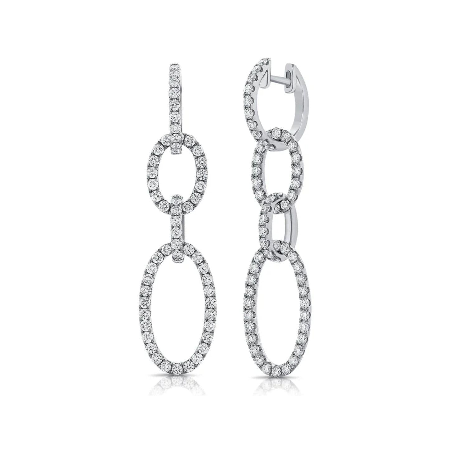 Diamond Oval Link Drop Earrings