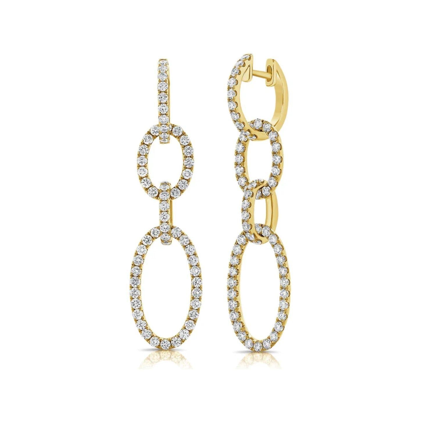 Diamond Oval Link Drop Earrings