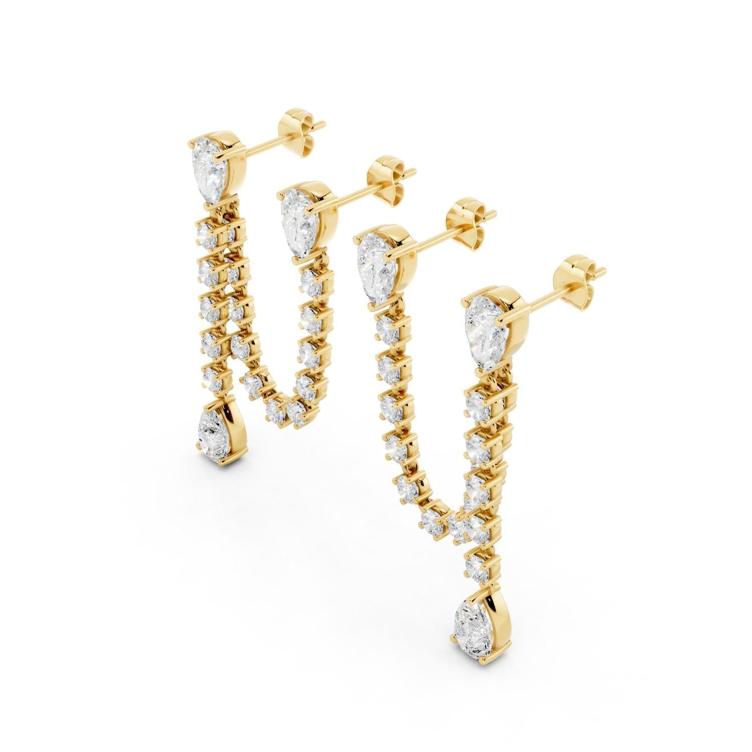 Diamond Pear and Chain Drop Earrings