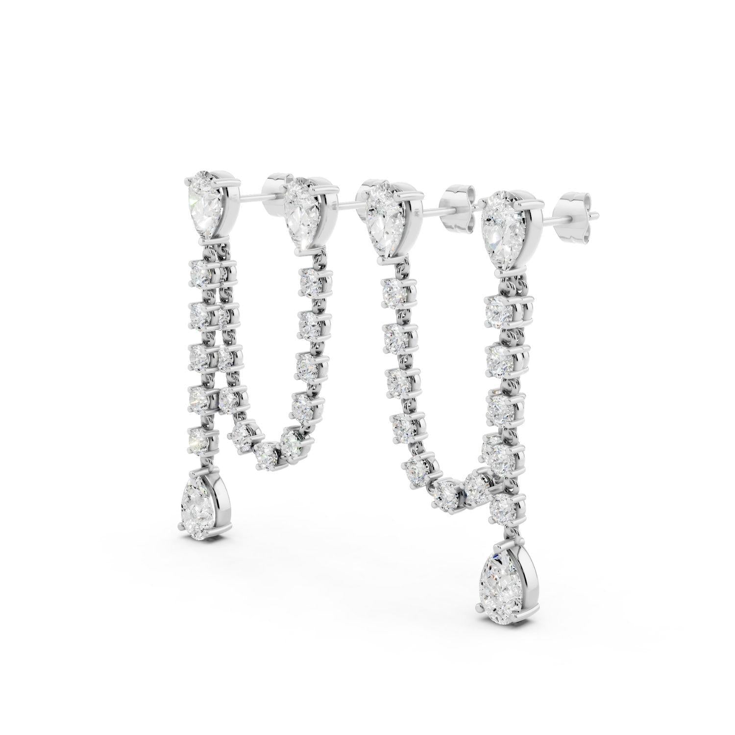 Diamond Pear and Chain Drop Earrings