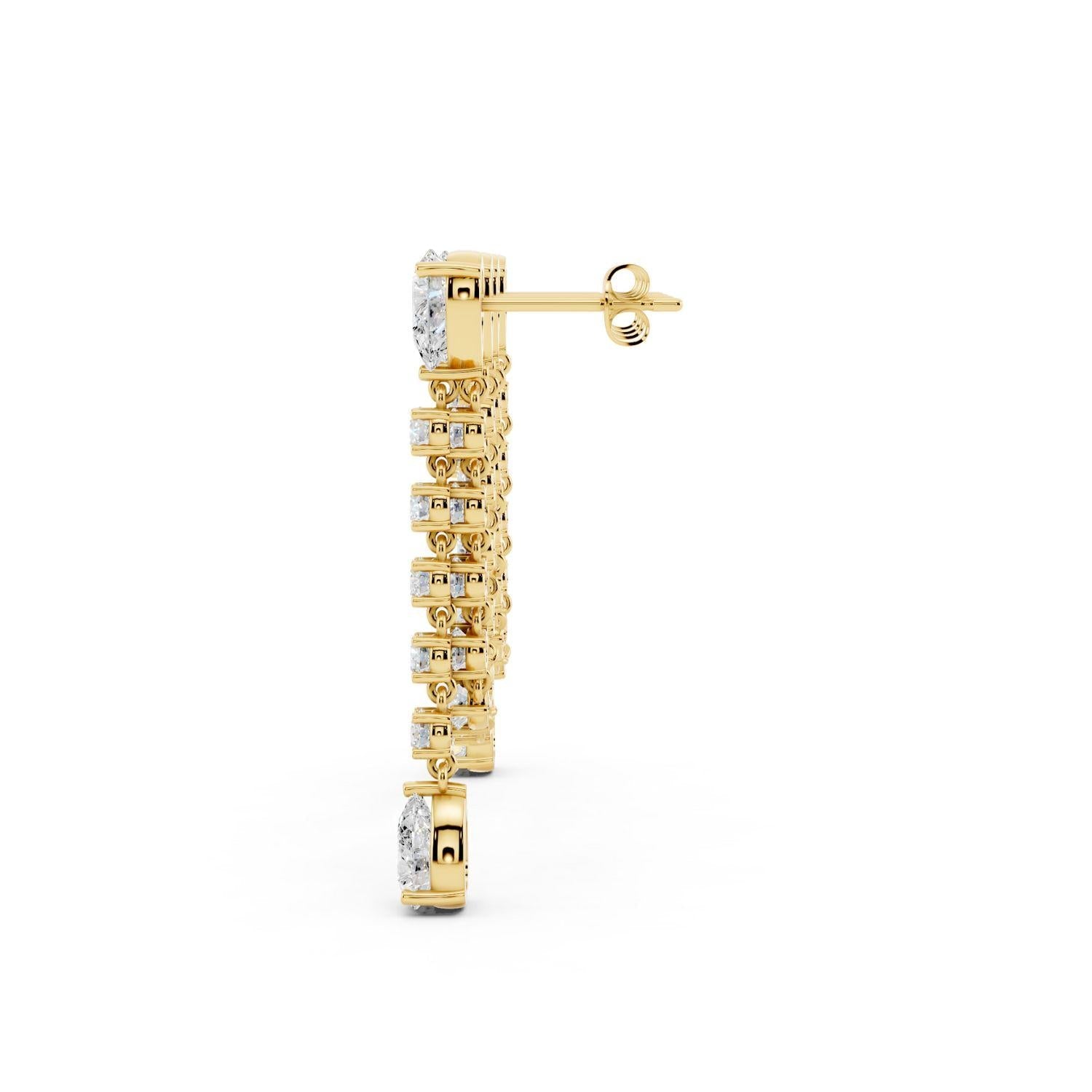 Diamond Pear and Chain Drop Earrings