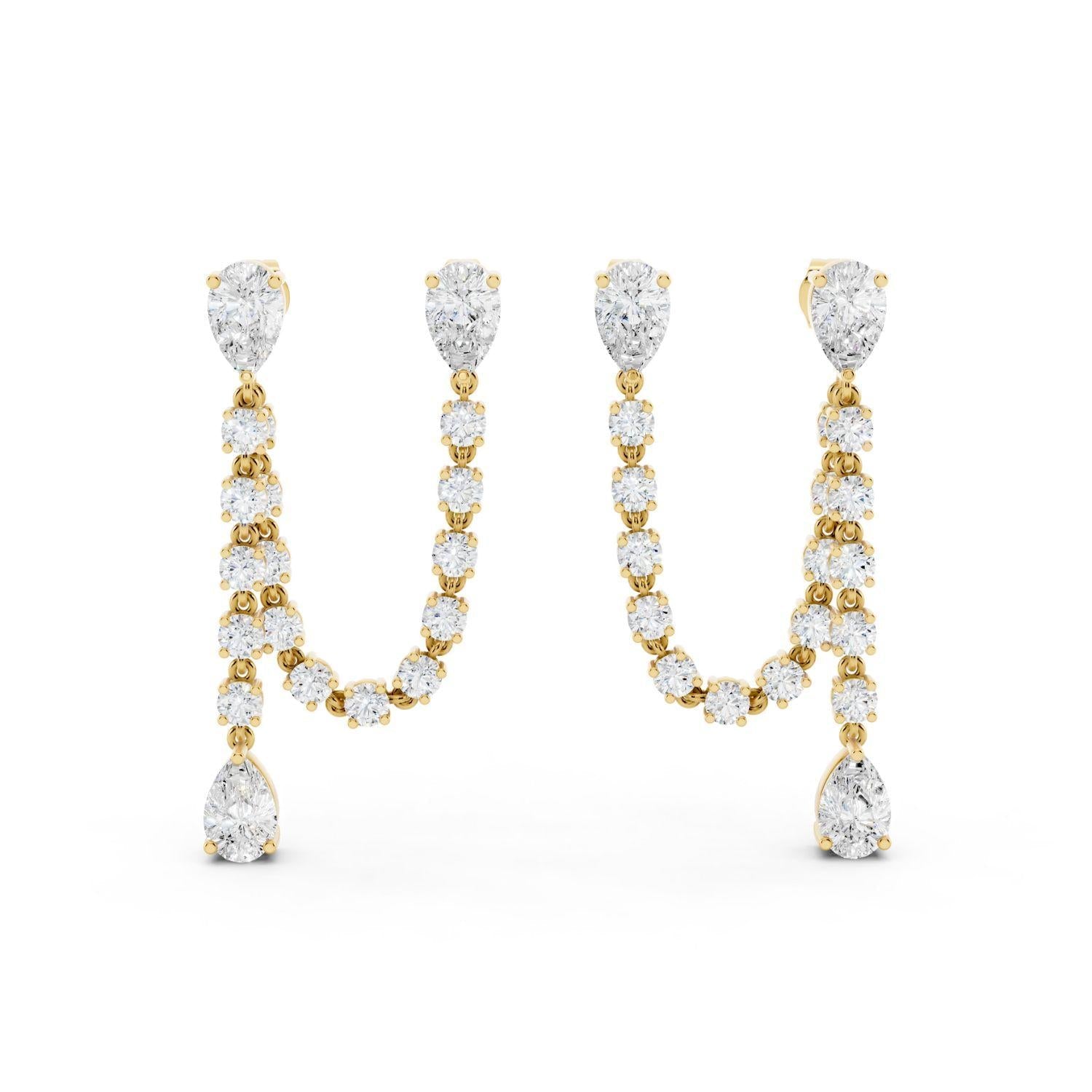 Diamond Pear and Chain Drop Earrings