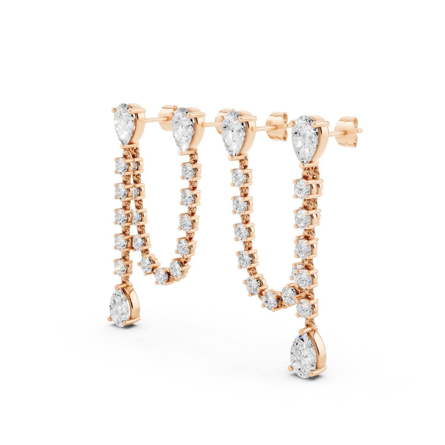 Diamond Pear and Chain Drop Earrings