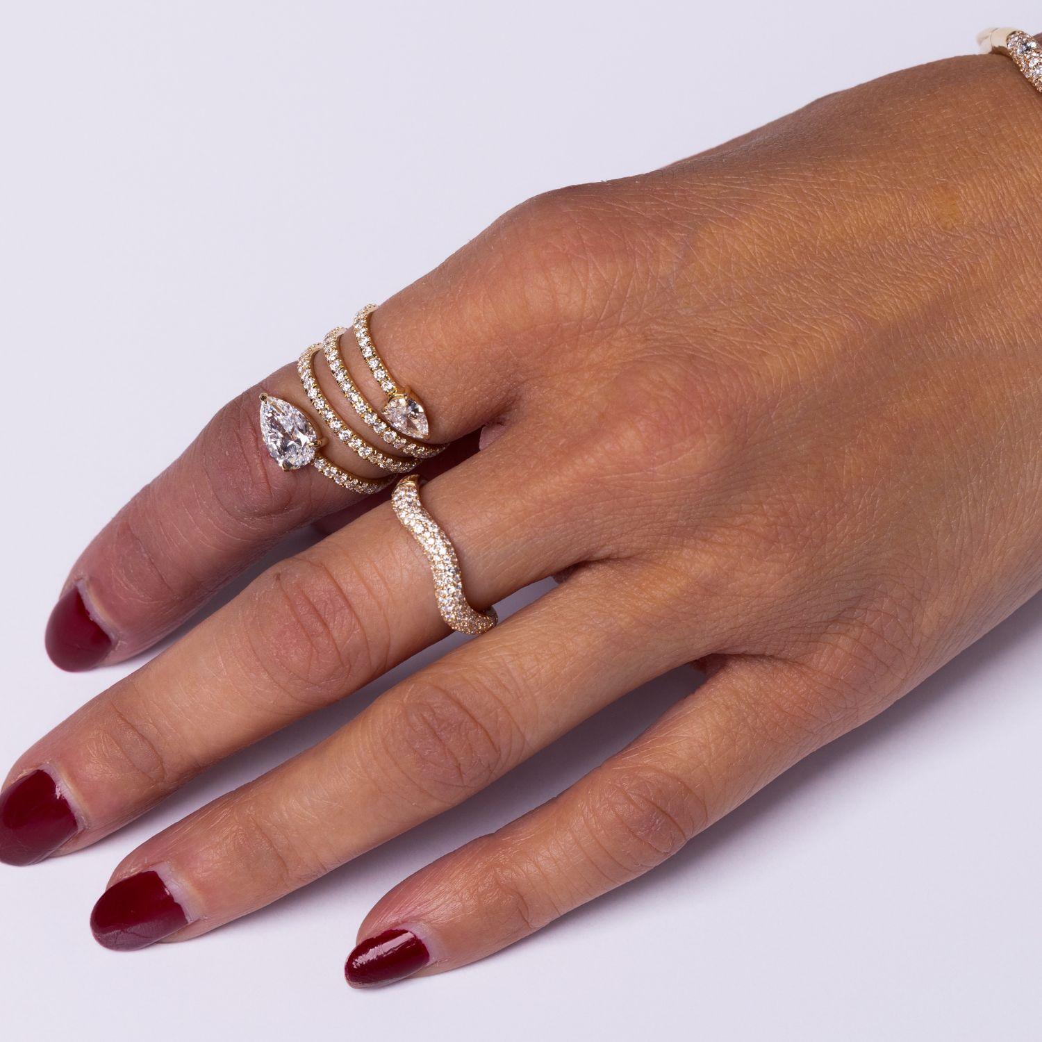 Diamond Pear Spiral Wrap Ring