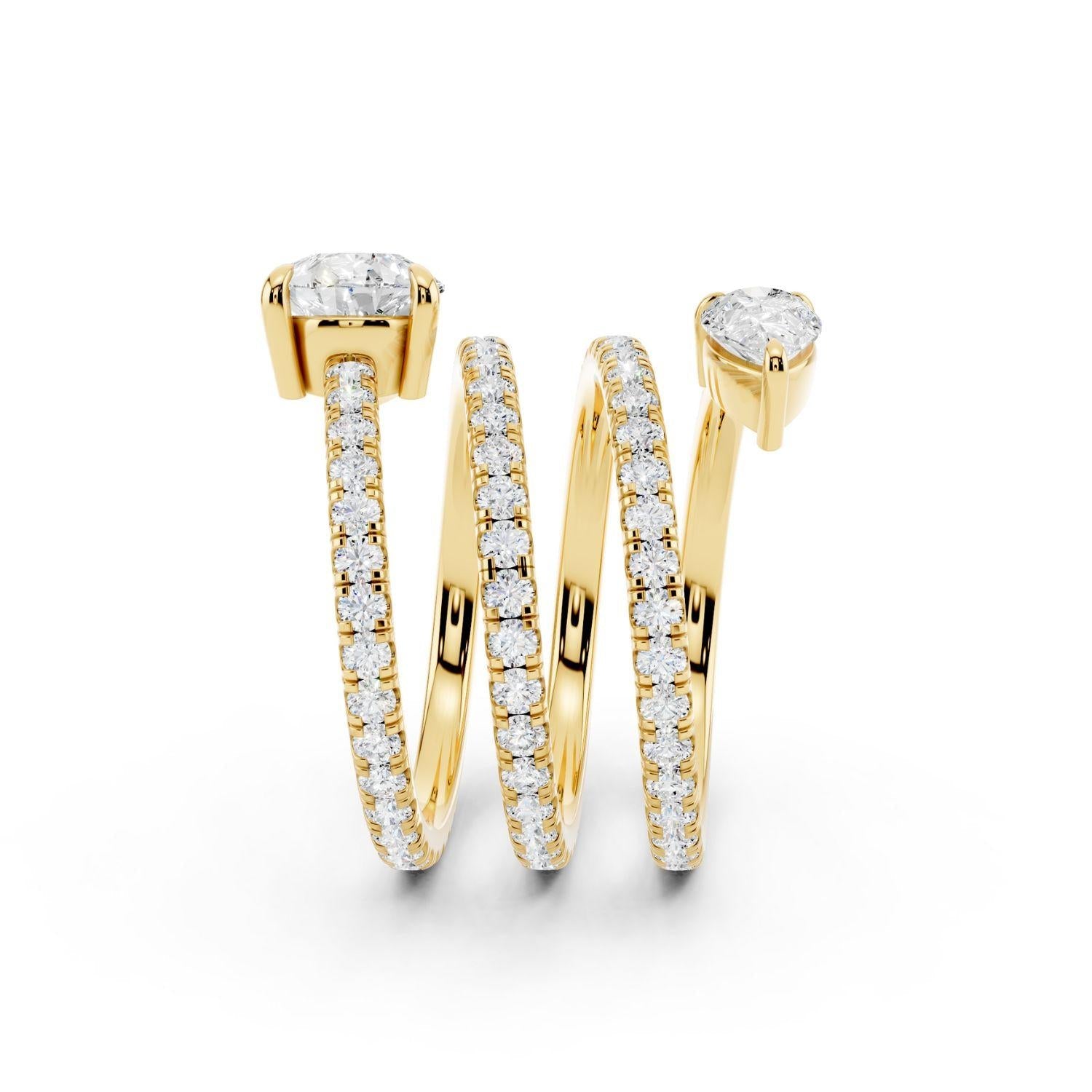 Diamond Pear Spiral Wrap Ring