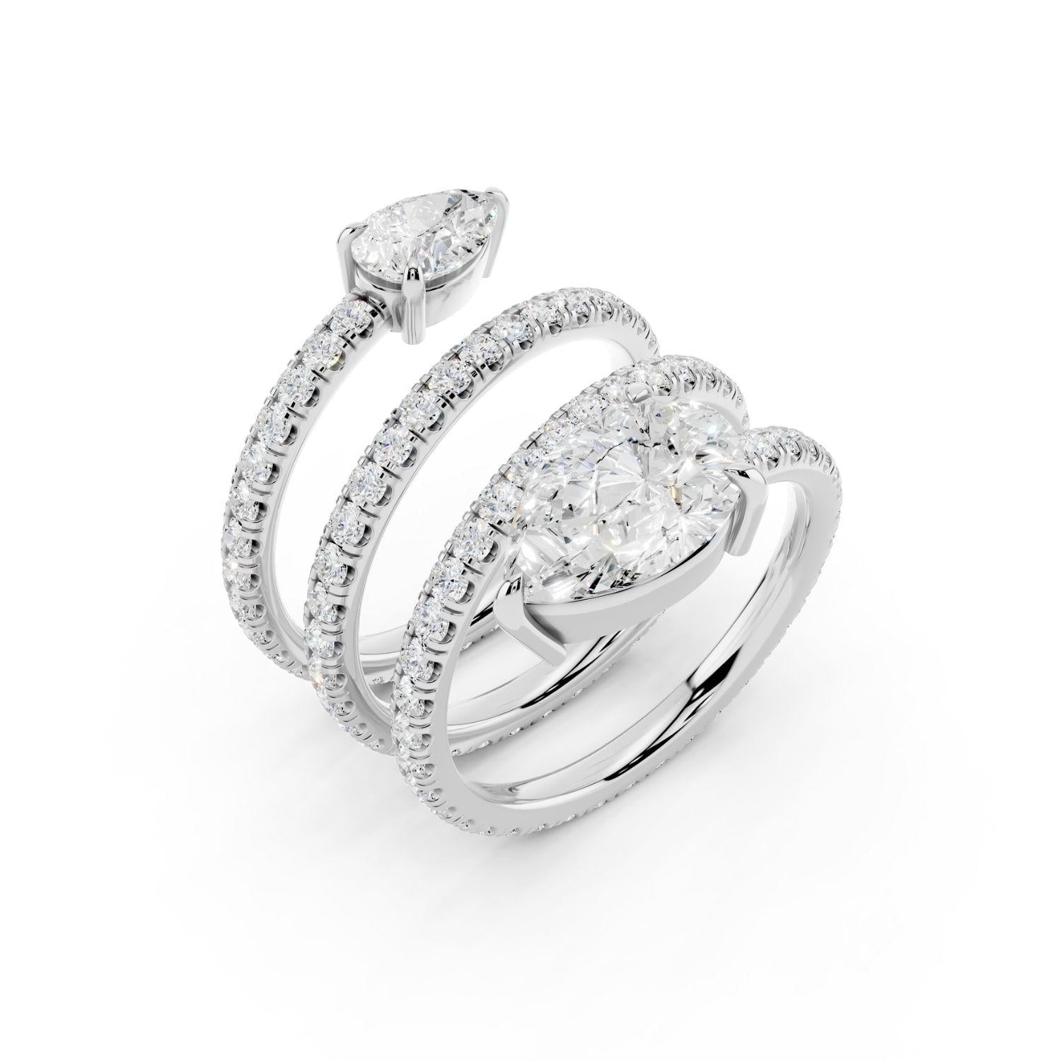 Diamond Pear Spiral Wrap Ring