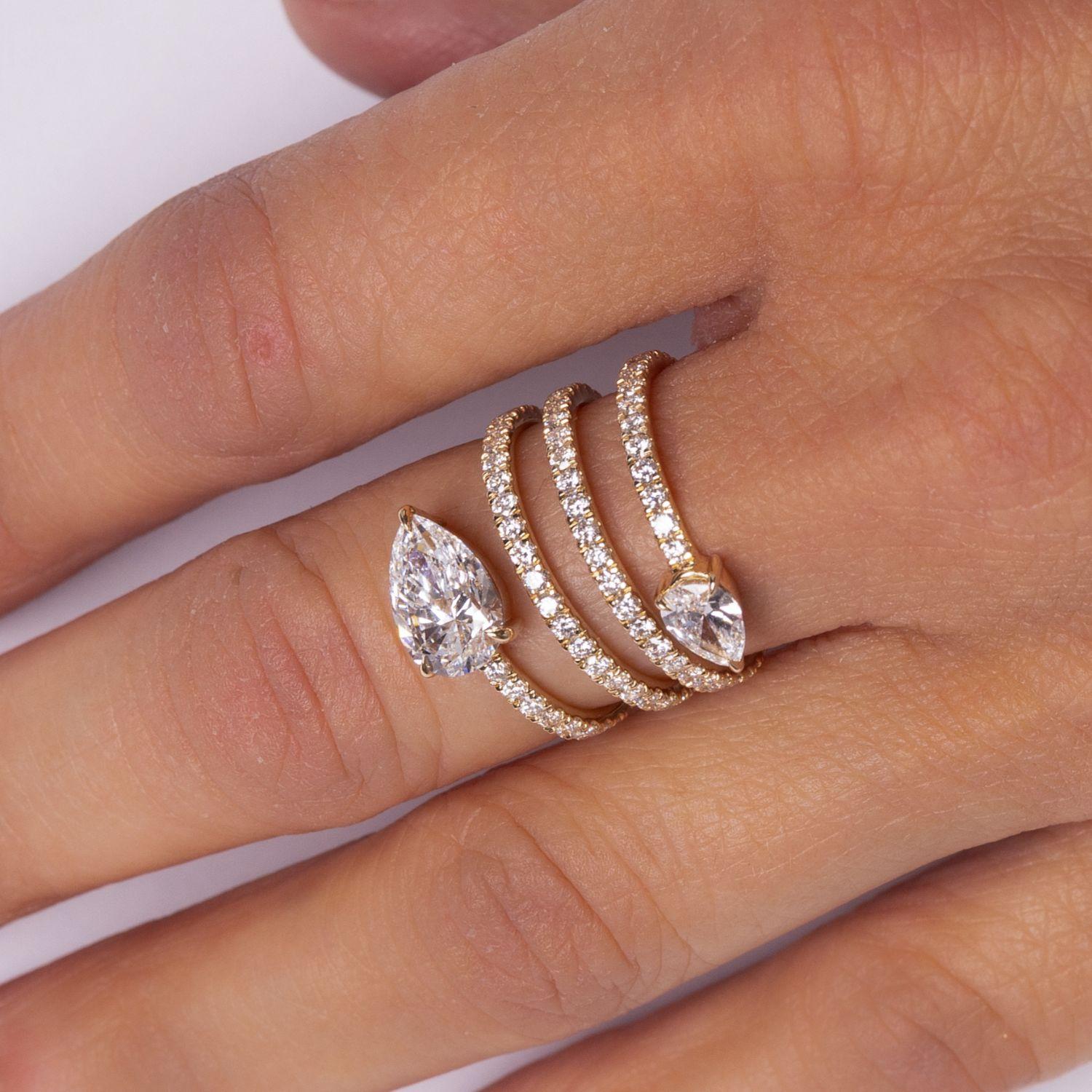Diamond Pear Spiral Wrap Ring