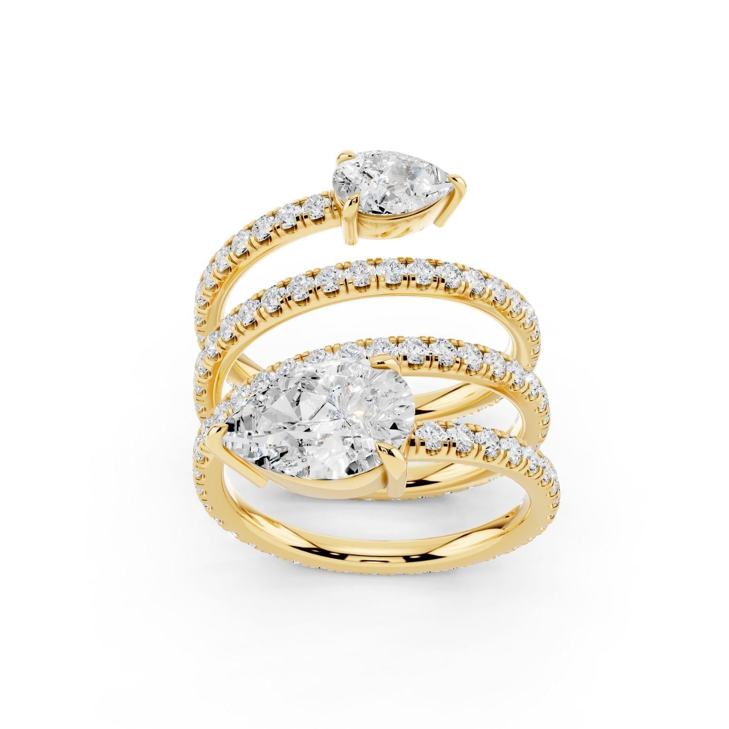 Diamond Pear Spiral Wrap Ring