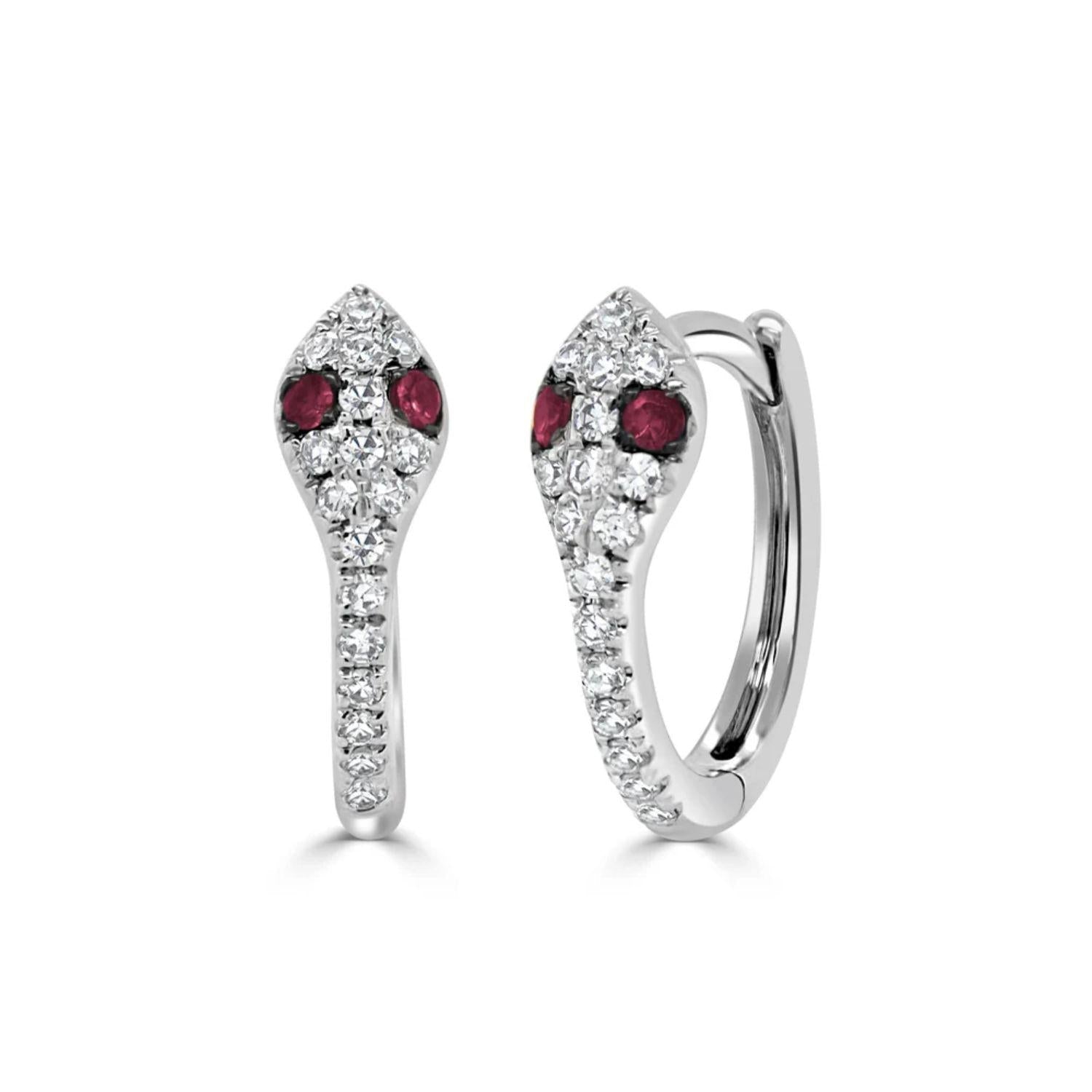 Diamond Ruby Snake Huggie Earrings