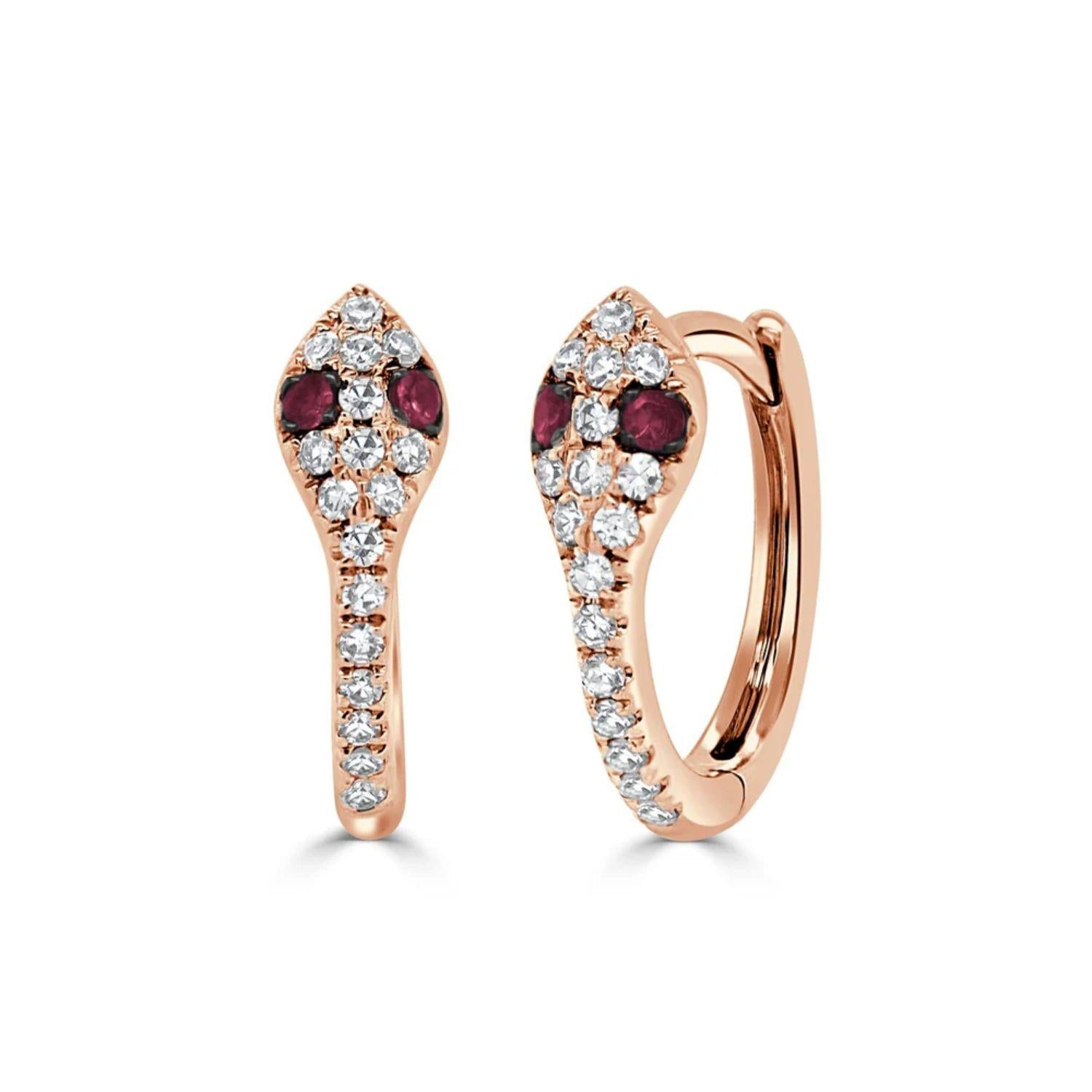 Diamond Ruby Snake Huggie Earrings