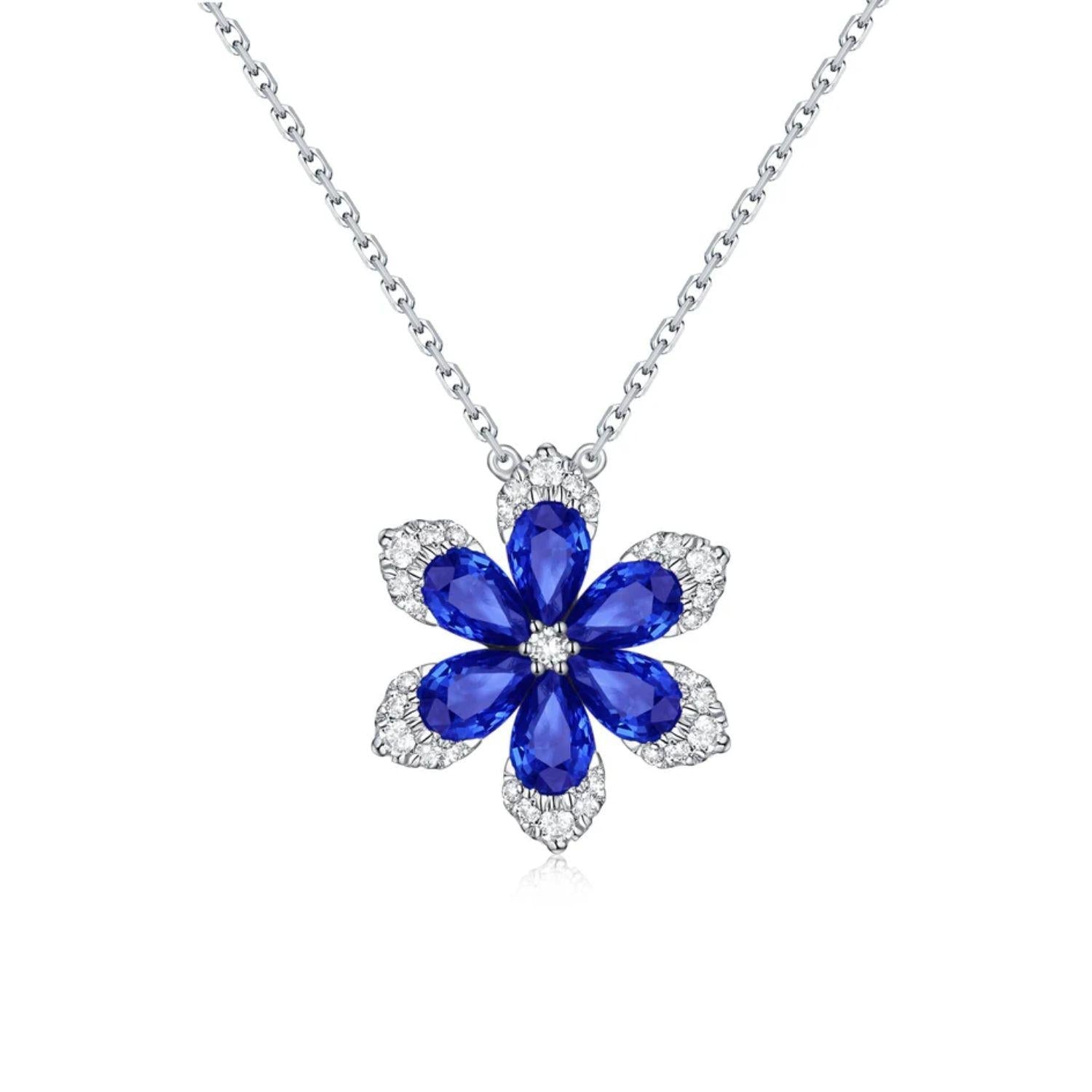 Diamond Sapphire Flower Necklace