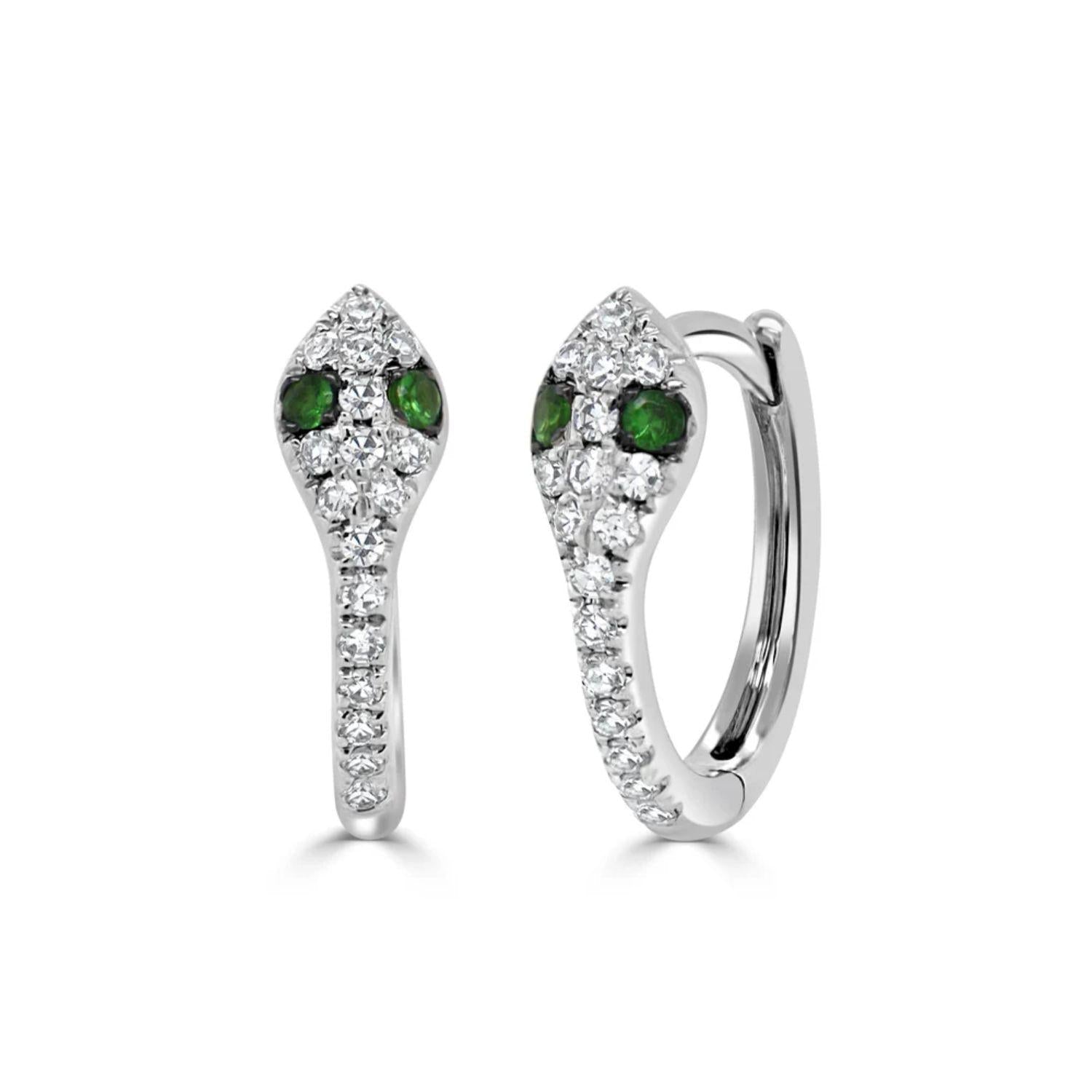 Diamond Tsavorite Snake Huggie Earrings