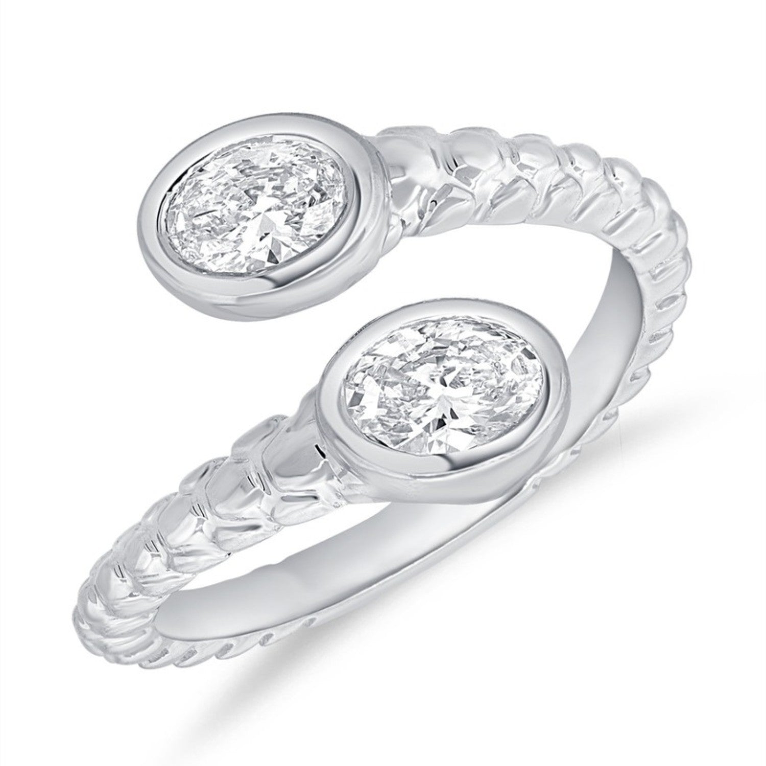 Double Oval Bezel Wrap Ring in 14K white gold