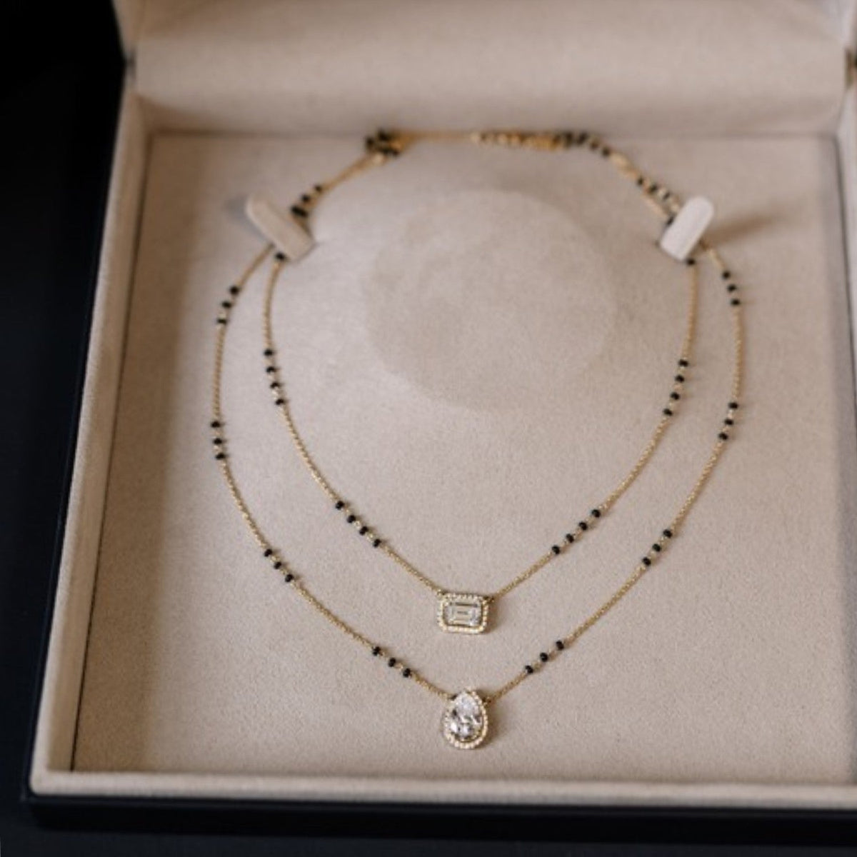 Double Strand Emerald and Pear Mangalsutra