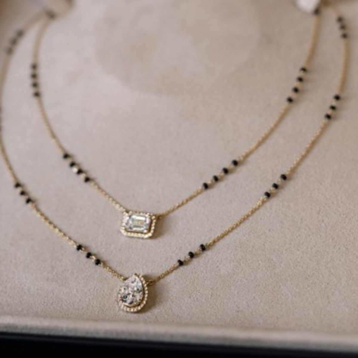 Double Strand Emerald and Pear Mangalsutra