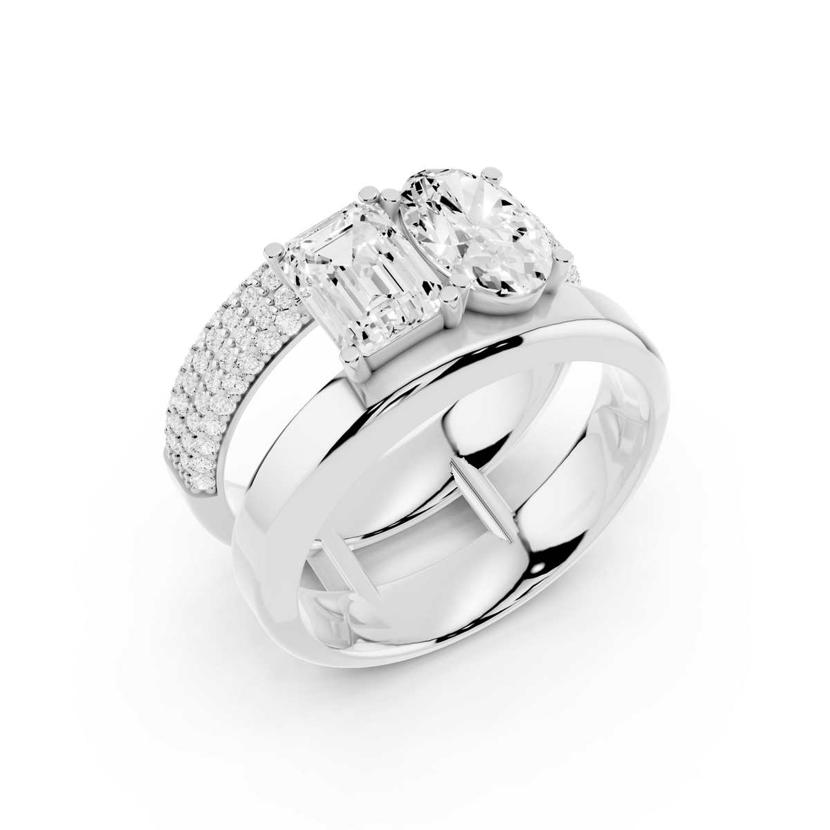 Emerald-Cut and Oval Lab-Grown Diamond Toi et Moi Ring