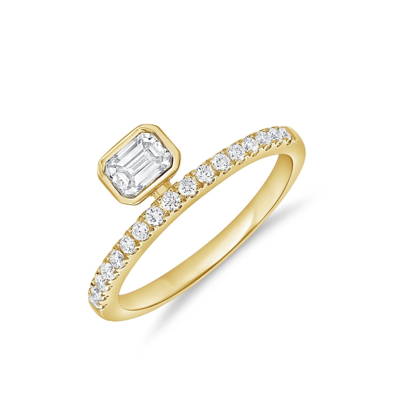 Emerald Cut Bezel Bypass Ring
