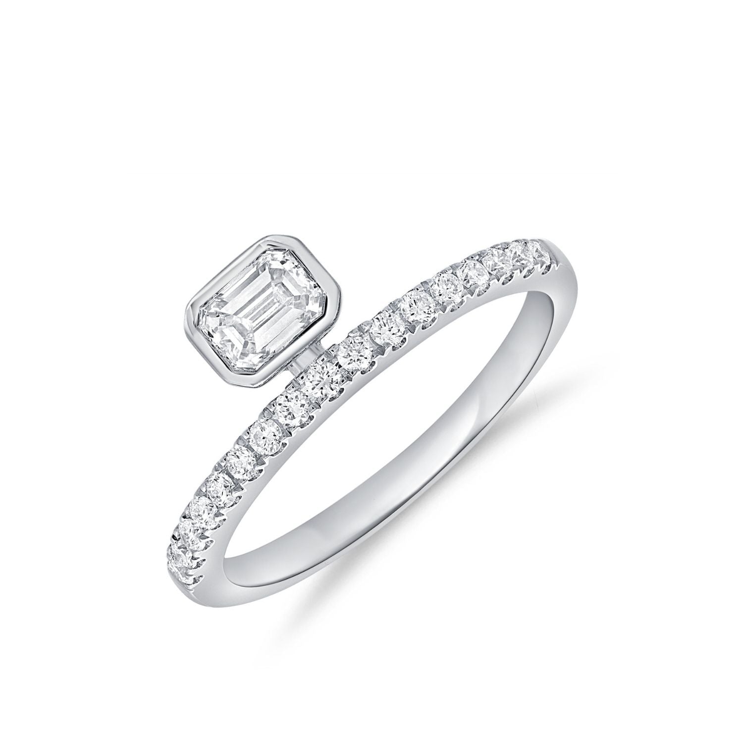 Emerald Cut Bezel Bypass Ring