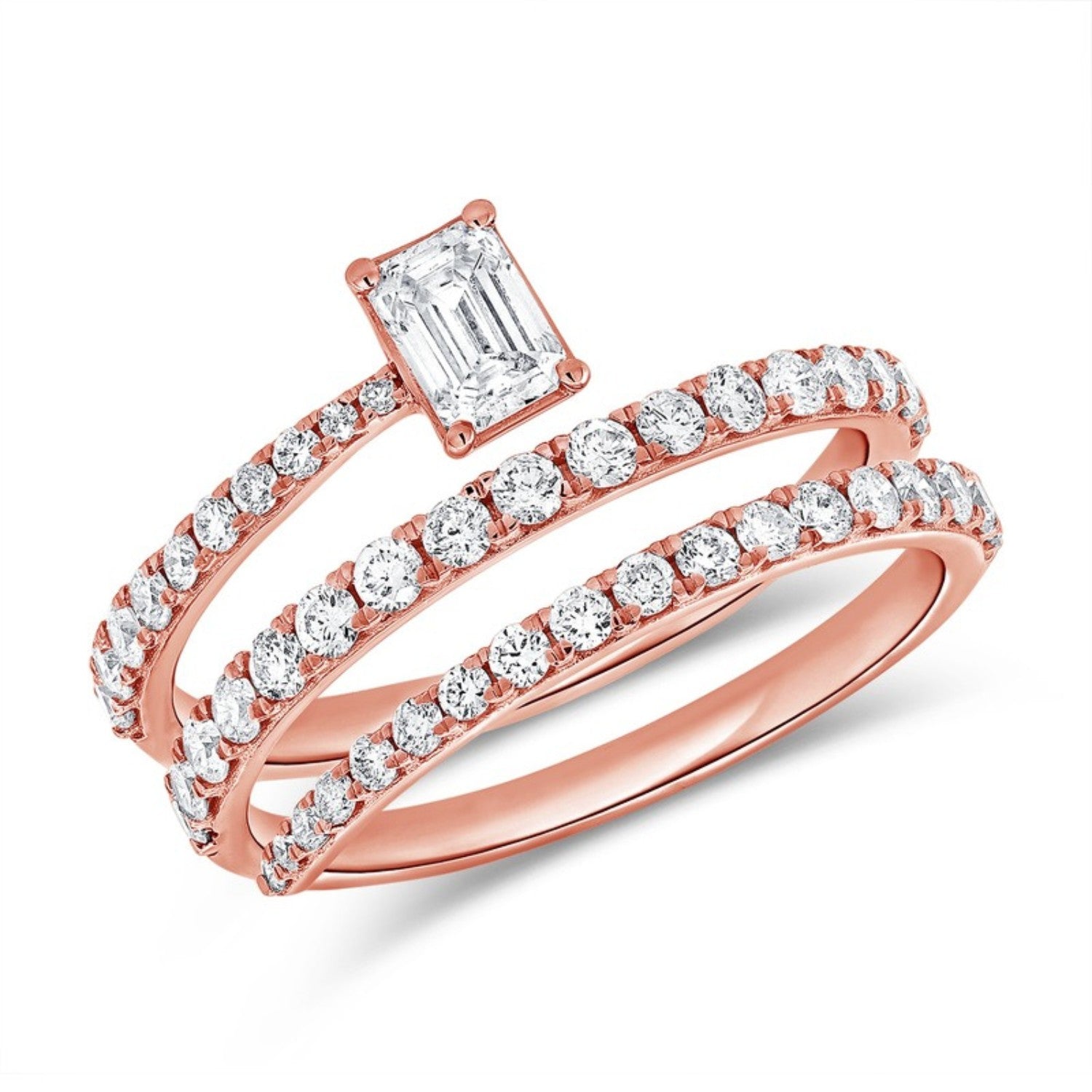Emerald Cut Coil Wrap Ring in 14K rose gold