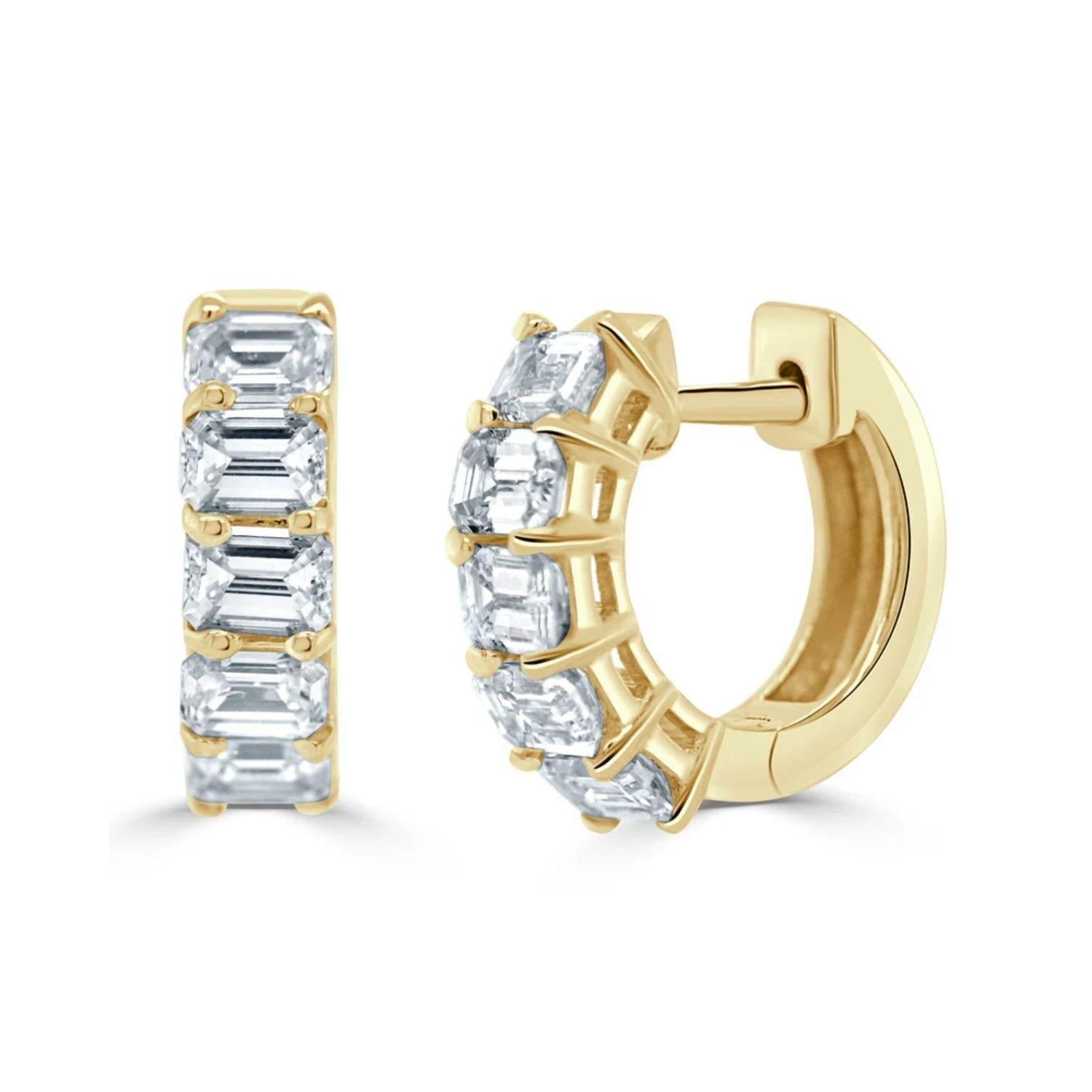 Emerald - Cut Diamond Huggie Earrings
