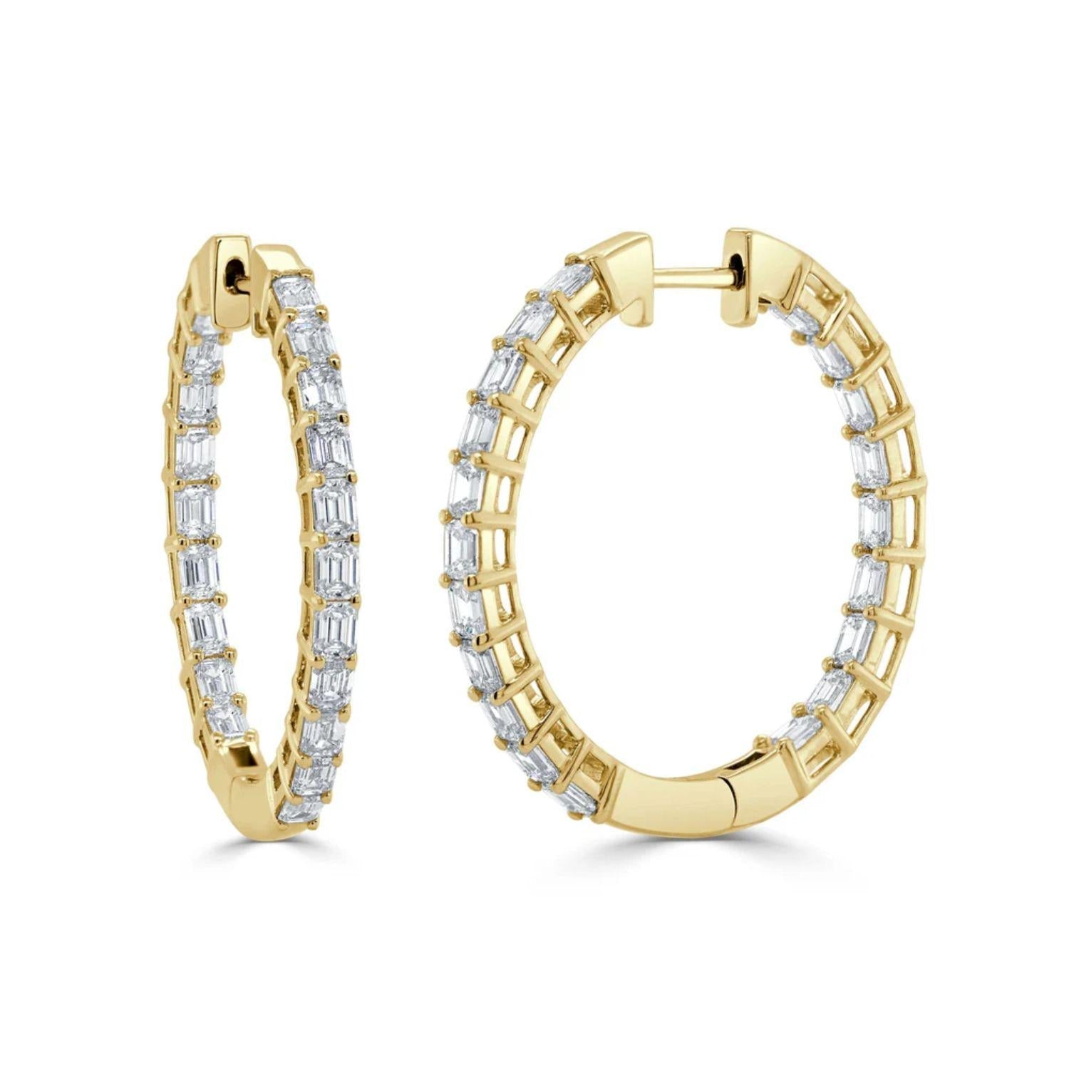 Emerald - Cut Diamond Inside - Out Hoop Earrings