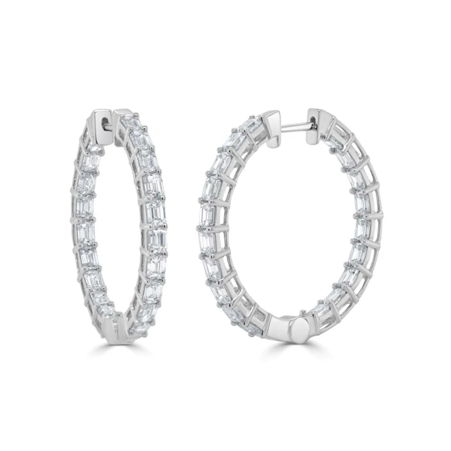 Emerald - Cut Diamond Inside - Out Hoop Earrings