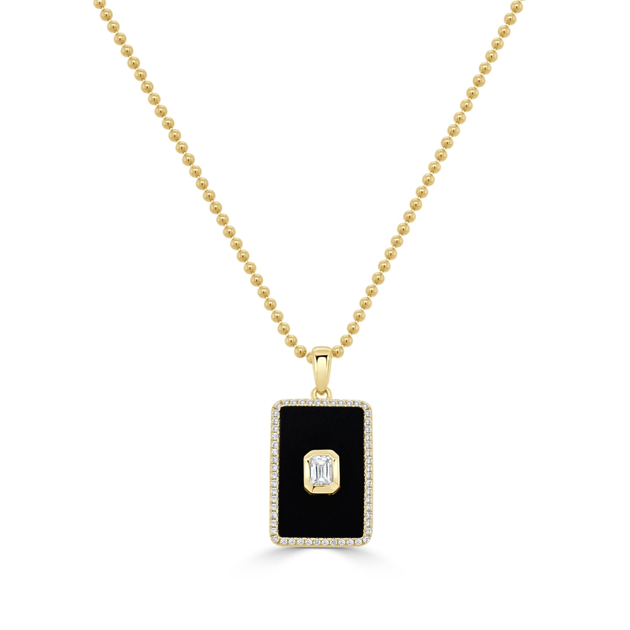 Emerald Cut Diamond Medallion In Onyx Necklace