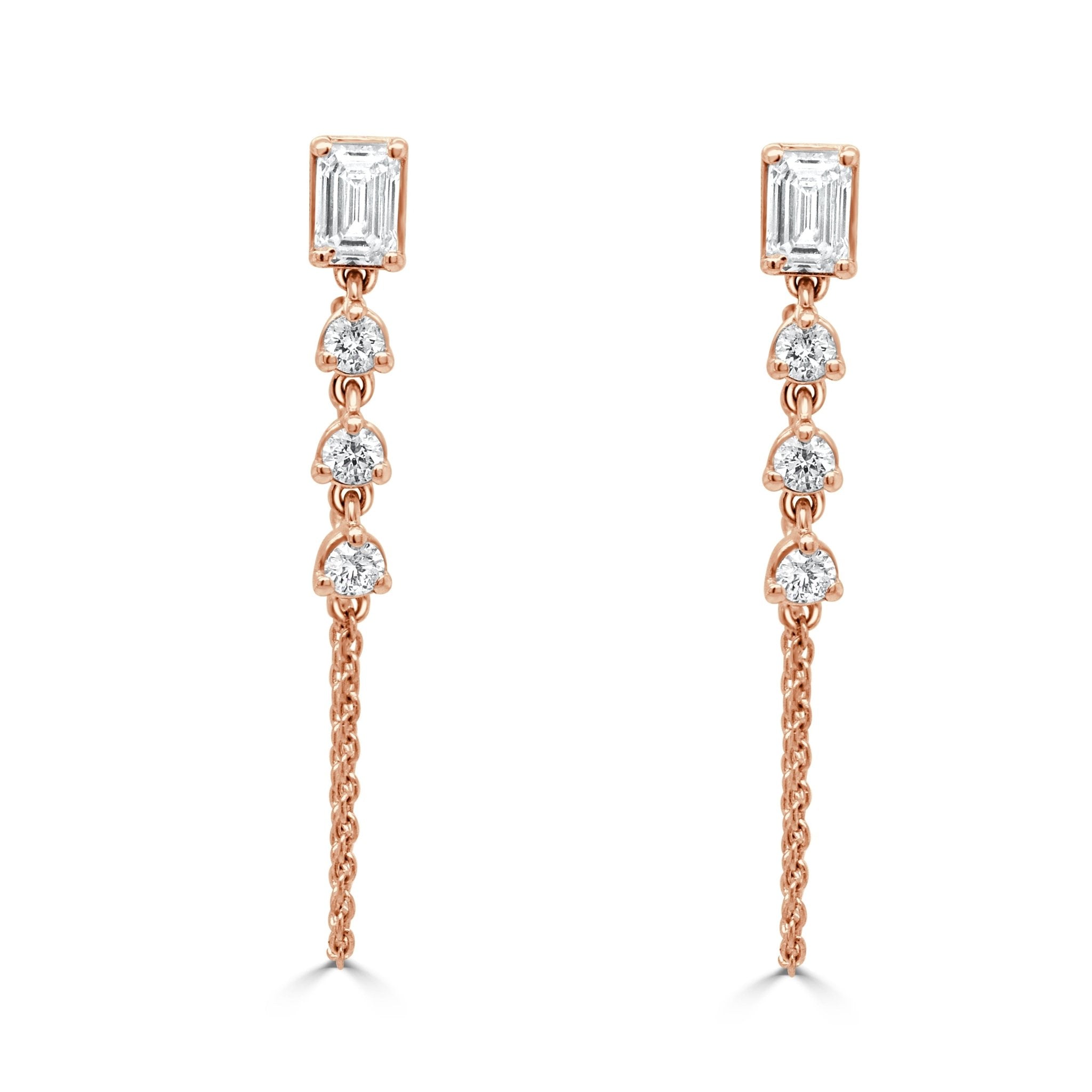 Emerald Cut Round Diamond Earrings